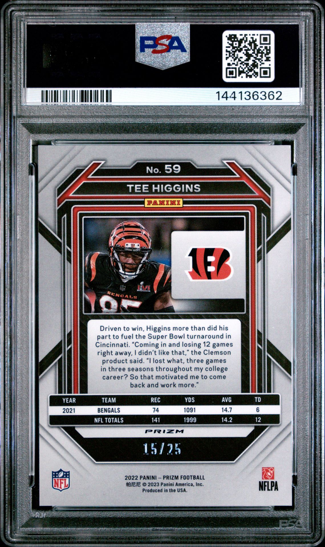 2022 Panini Prizm Tee Higgins #59 (Navy Camo) Mint 9 back