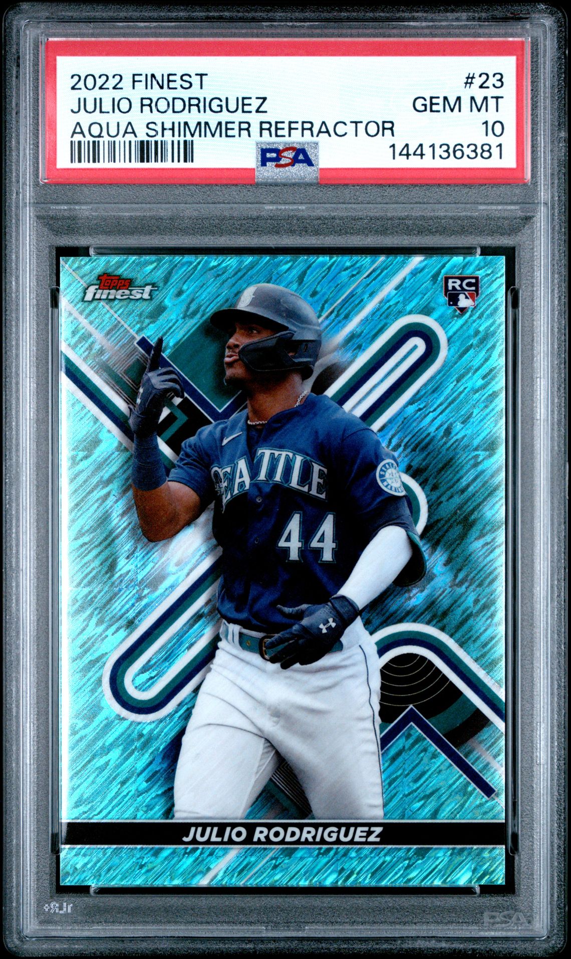 2022 Topps Finest Julio Rodriguez #23 (Aqua Shimmer Refractor) Gem Mt 10 front