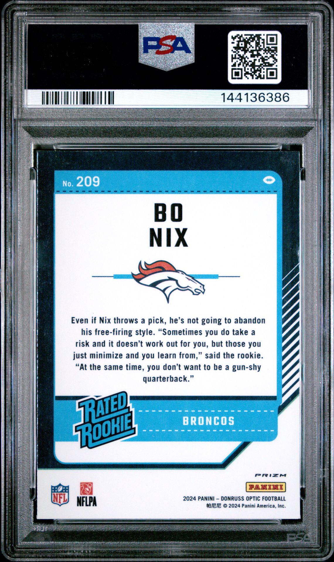 2024 Panini Donruss Optic Bo Nix #209 (Holo) Nm-Mt 8 back