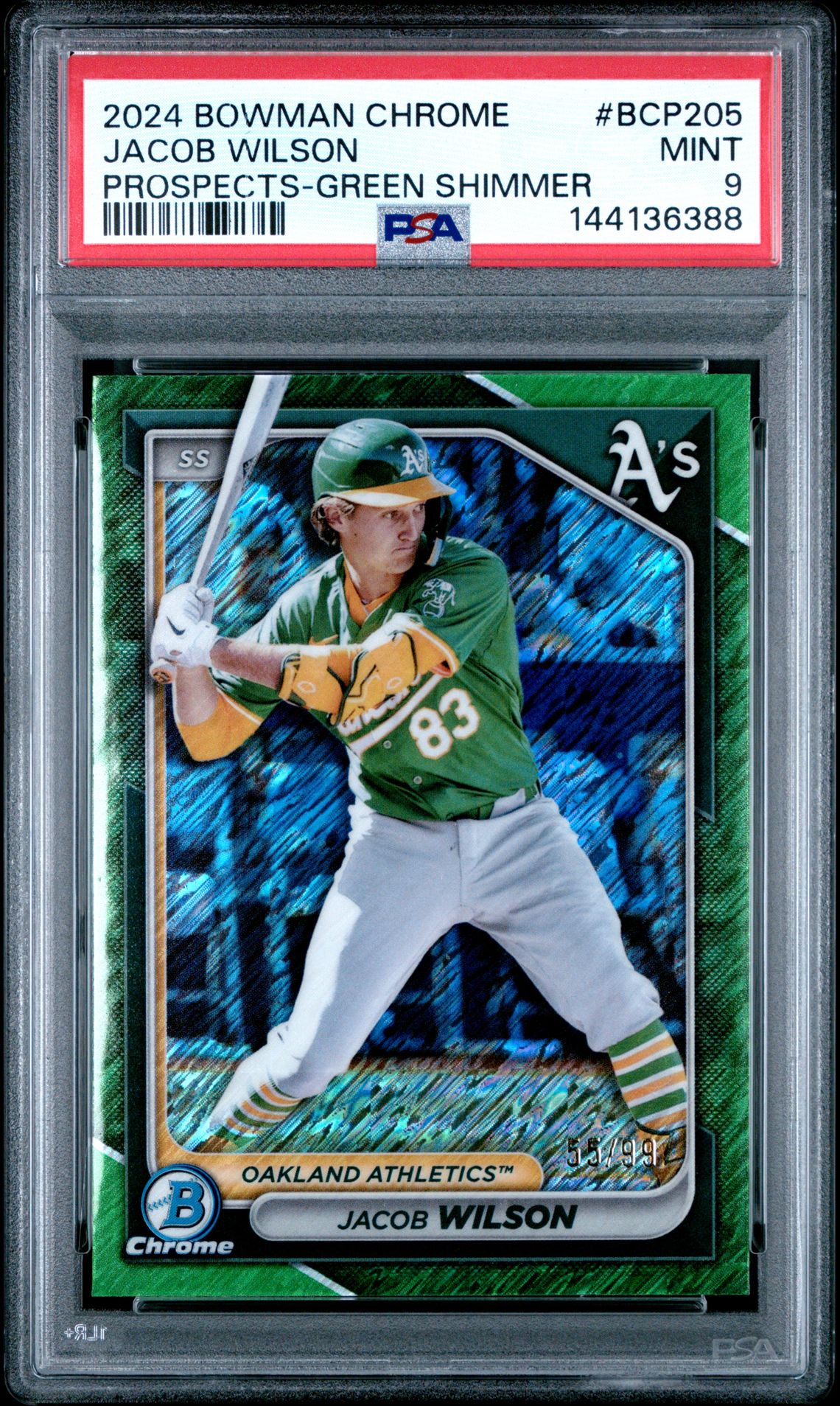 2024 Bowman Chrome Prospects Jacob Wilson #Bcp205 (Prospects-Green Shimmer) Mint 9 front