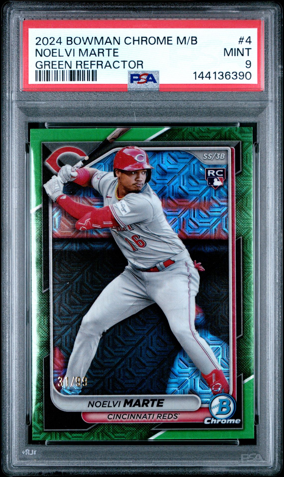2024 Bowman Chrome Mega Box Noelvi Marte #4 (Green Refractor) Mint 9 front