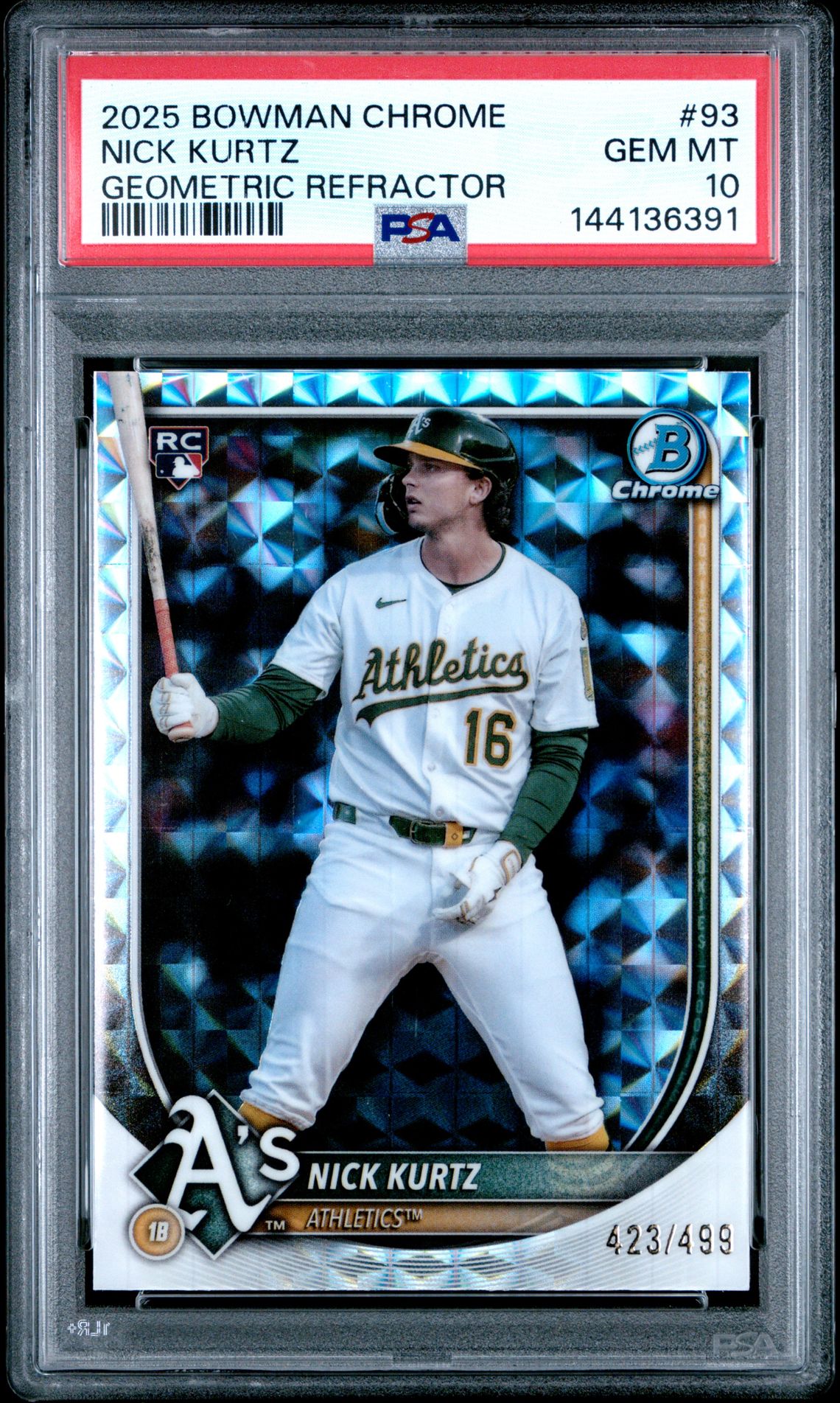 2025 Bowman Chrome Nick Kurtz #93 (Geometric Refractor) Gem Mt 10 front