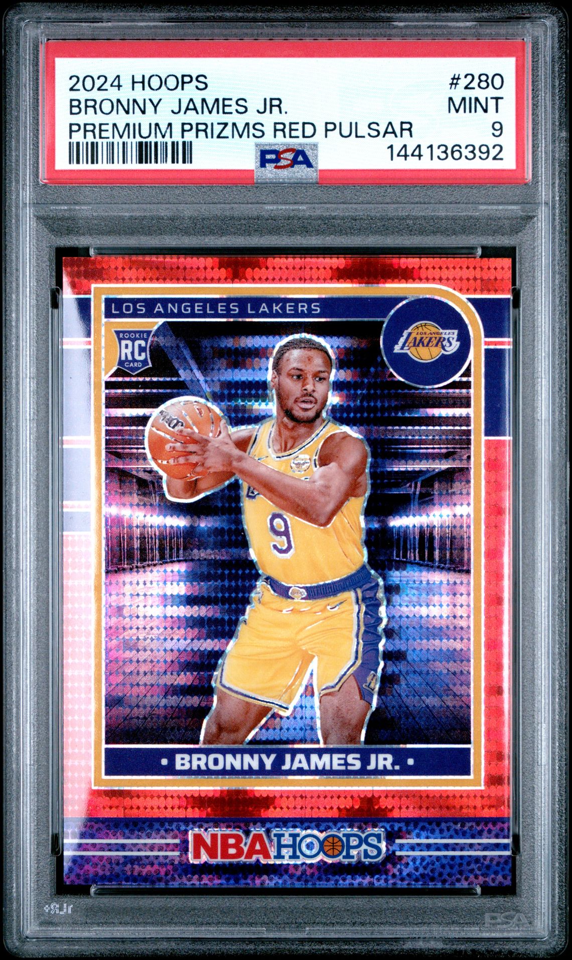 2024 Panini Nba Hoops Bronny James Jr. #280 (Premium Prizms Red Pulsar) Mint 9 front