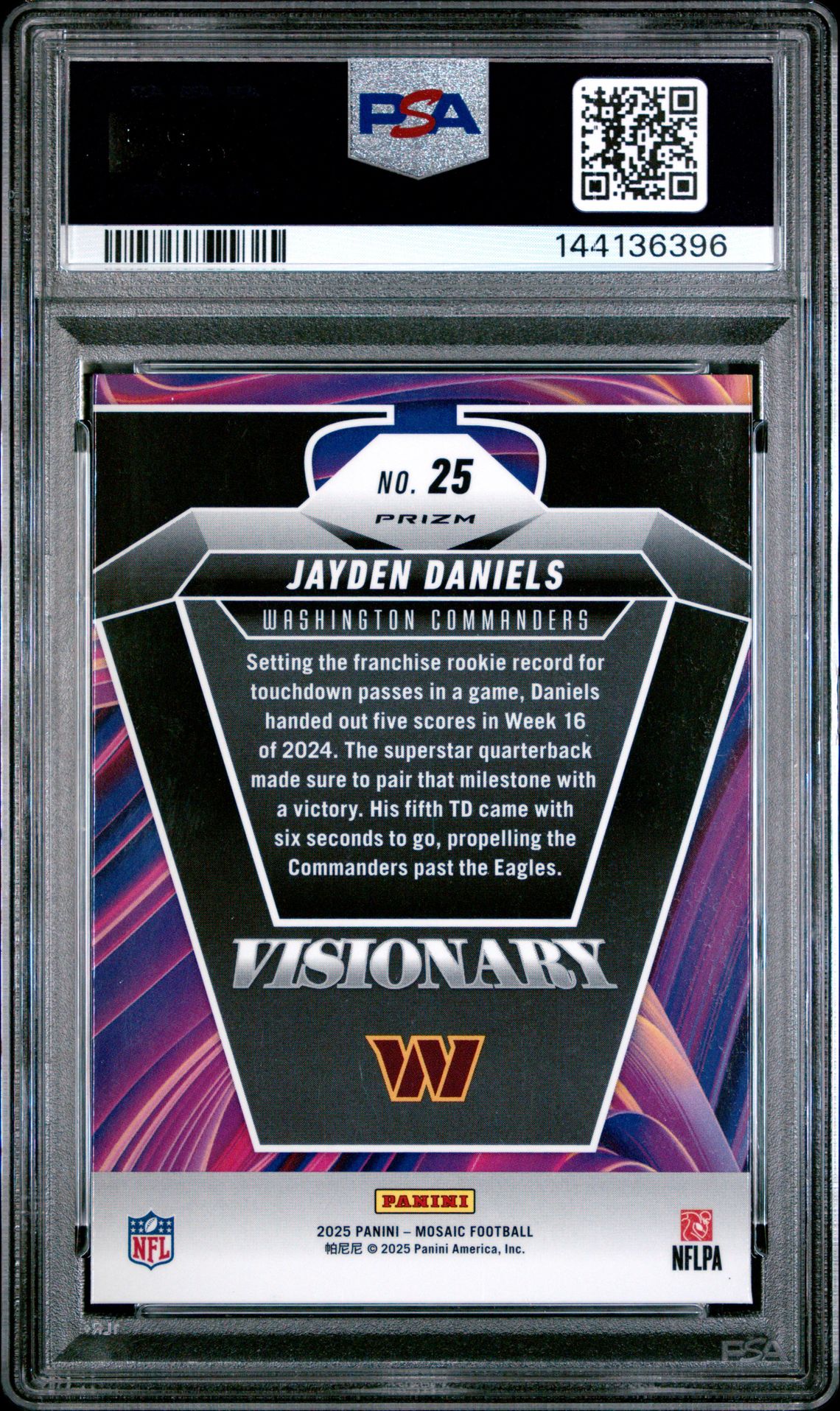 2025 Panini Mosaic Visionary Jayden Daniels #25 Gem Mt 10 back