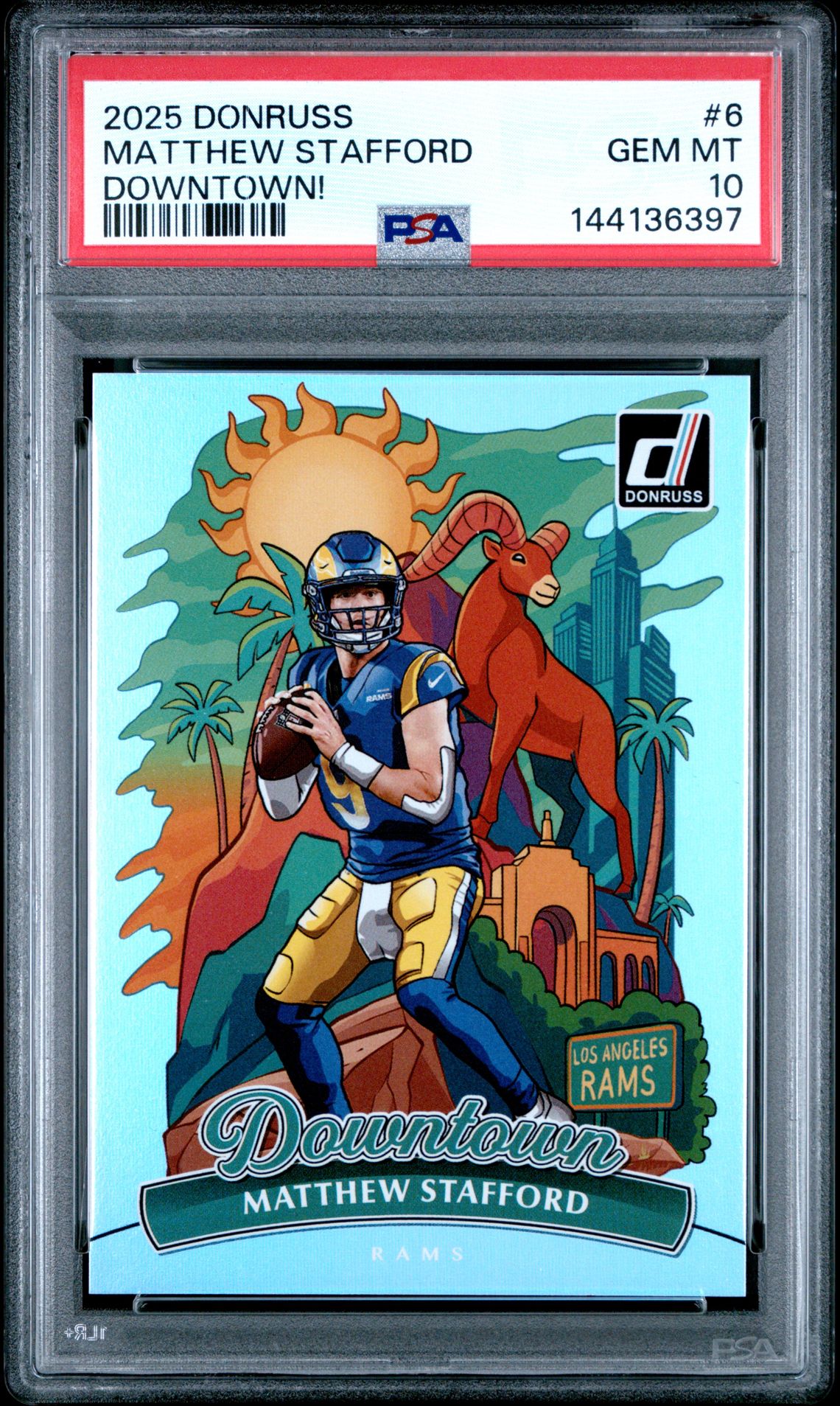 2025 Panini Donruss Downtown! Matthew Stafford #6 Gem Mt 10 front
