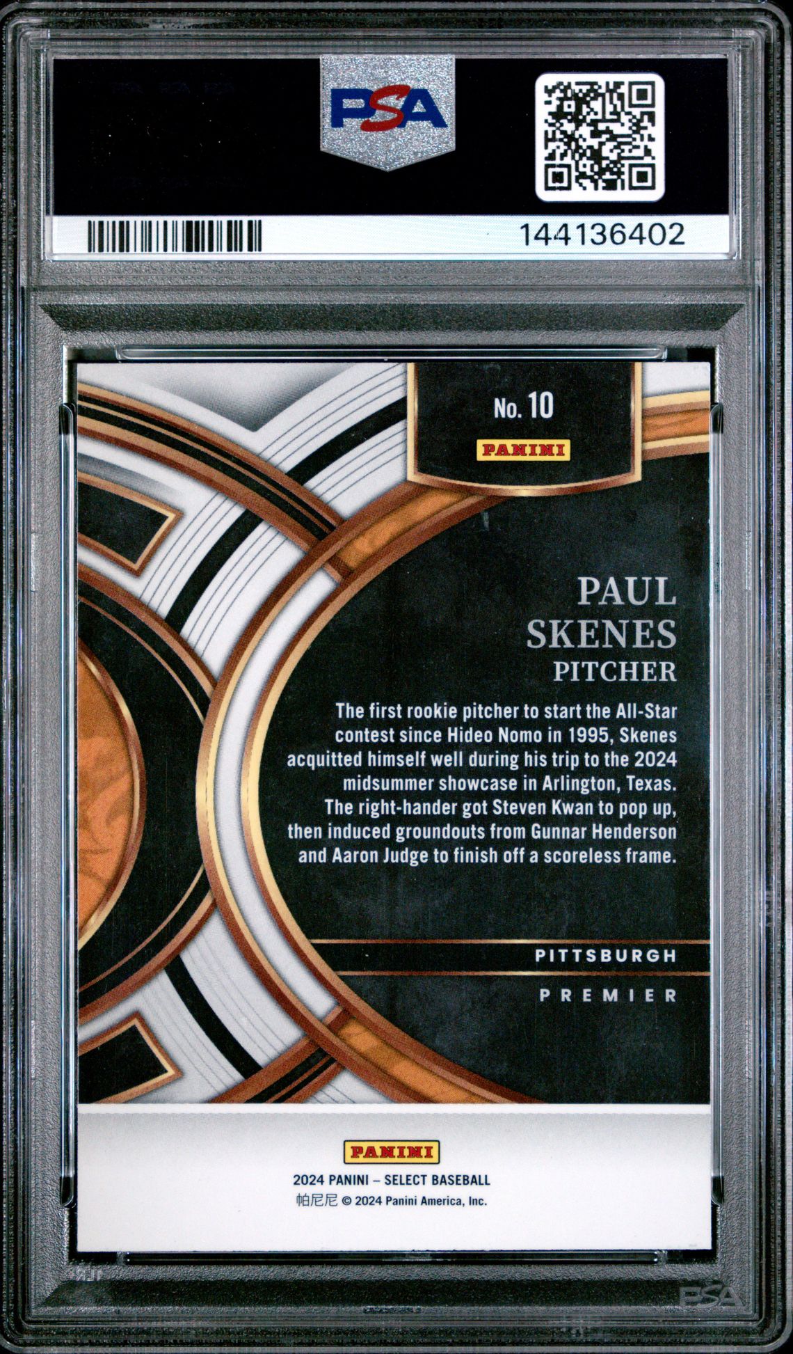2024 Panini Select Premier Level Paul Skenes #10 Gem Mt 10 back