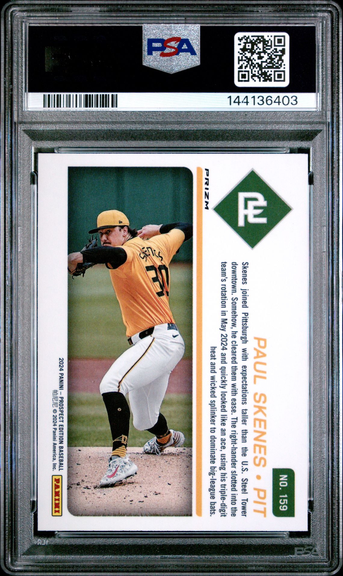 2024 Panini Prospect Edition Prospect Ticket Paul Skenes #159 (Prospect Ticket-Silver) Gem Mt 10 back