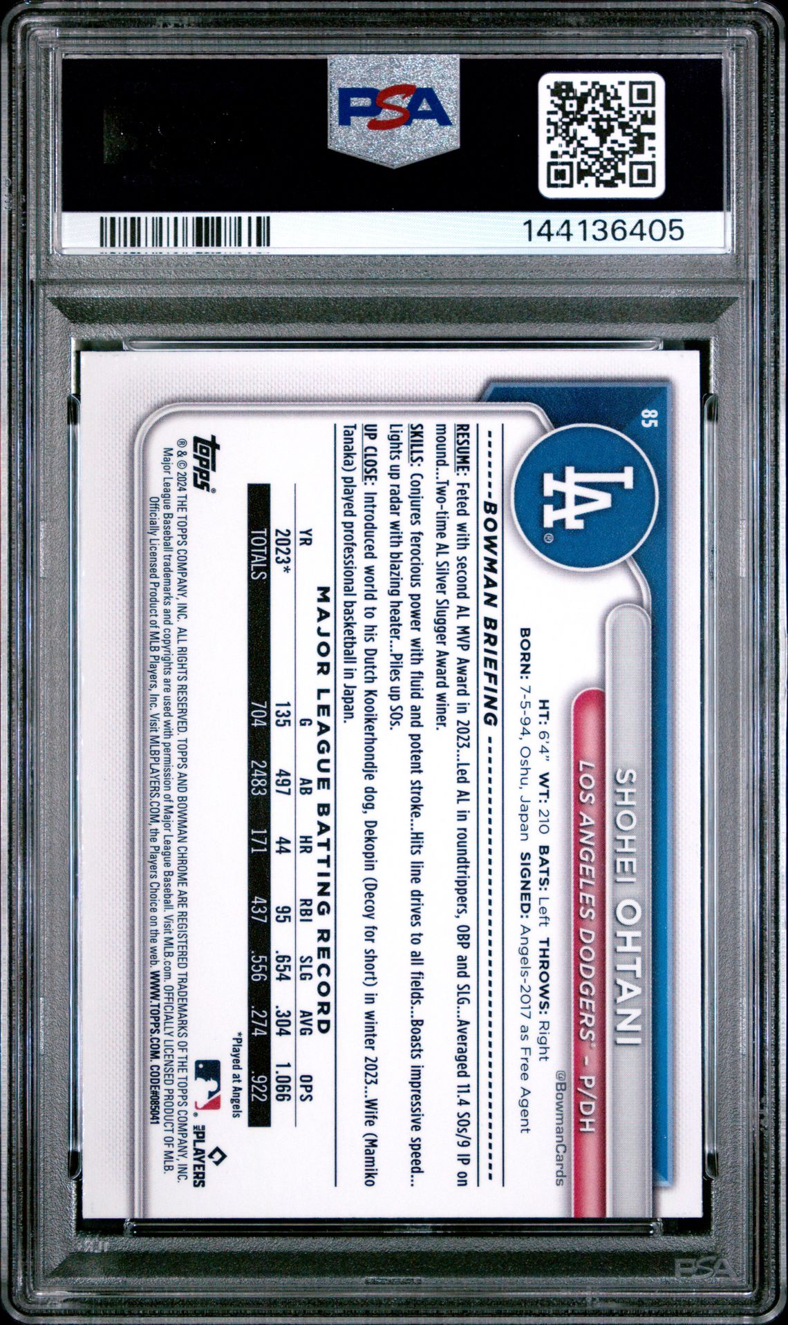 2024 Bowman Chrome Shohei Ohtani #85 Mint 9 back