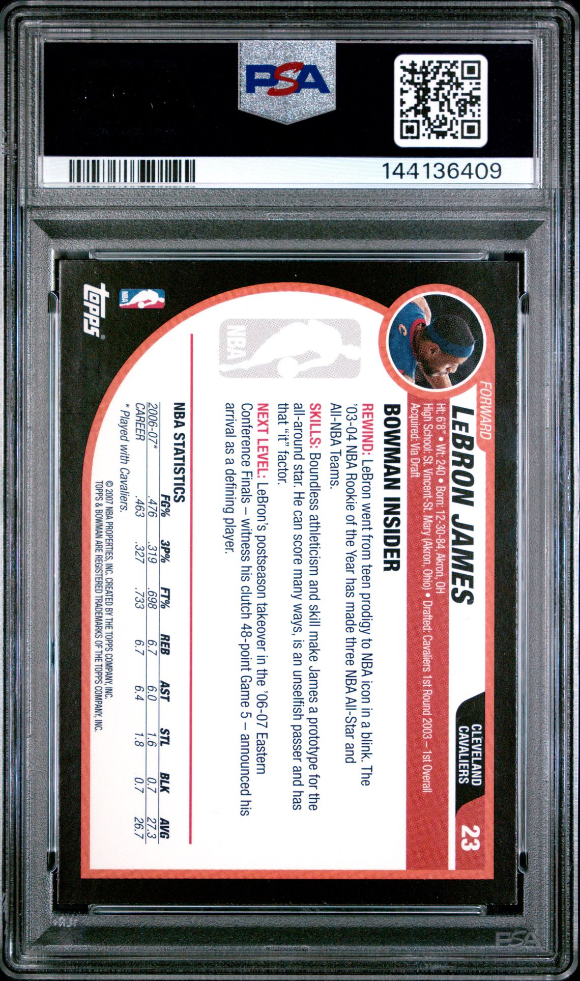 2007 Bowman Lebron James #23 Nm 7 back