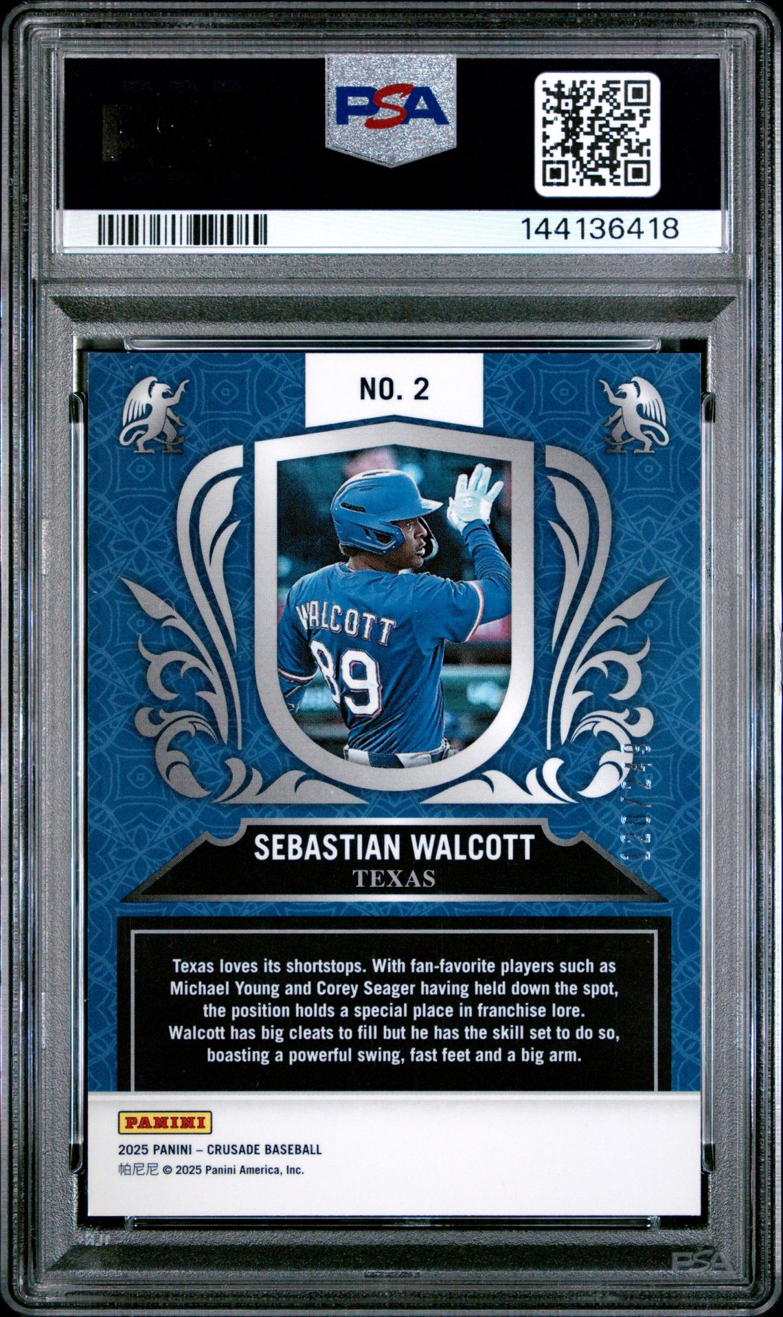 2025 Panini Crusade Crusade Inserts Sebastian Walcott #2 (Insert-Green) Gem Mt 10 back