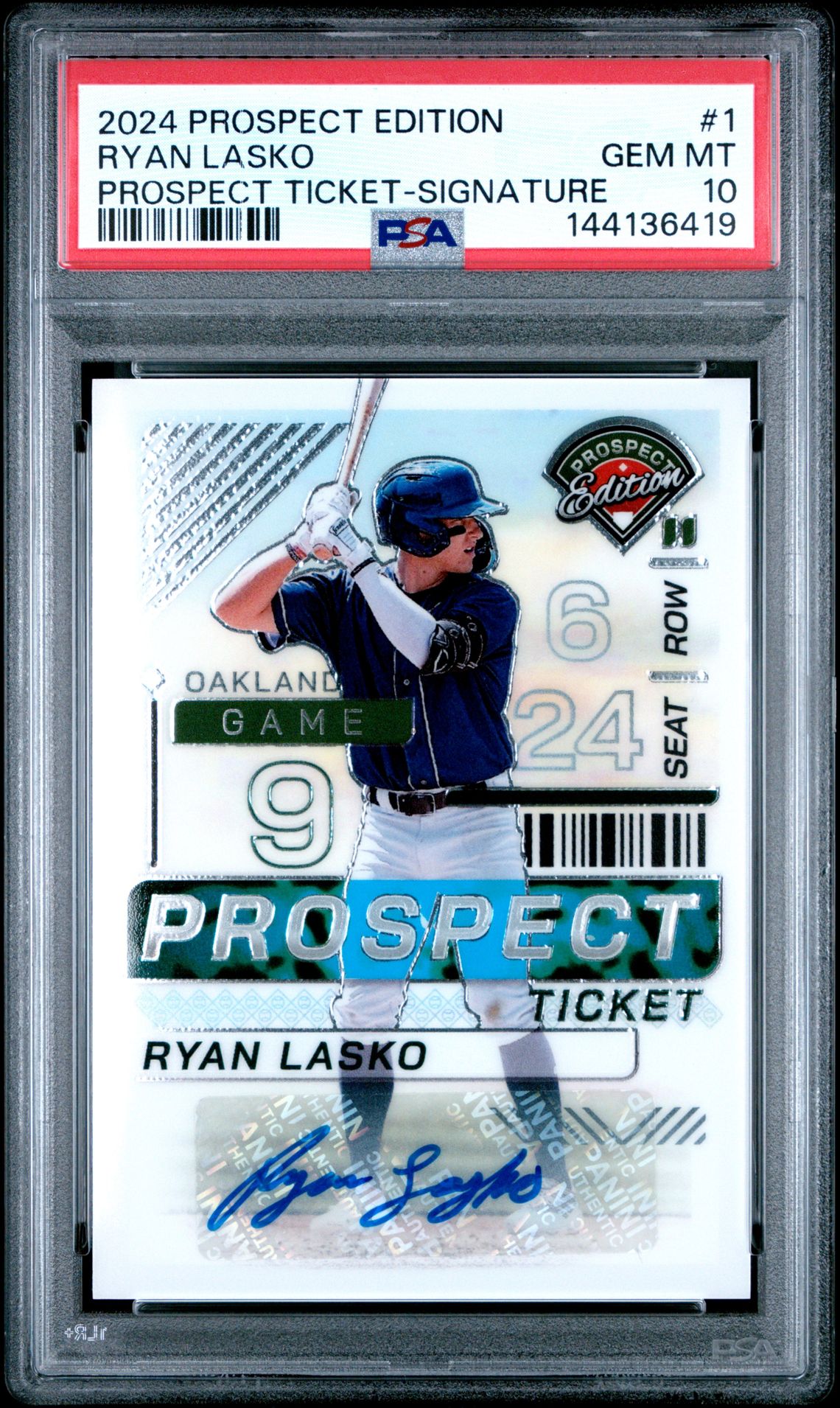 2024 Panini Prospect Edition Prospect Ticket Ryan Lasko #1 (Prospect Ticket-Signature) Gem Mt 10 front
