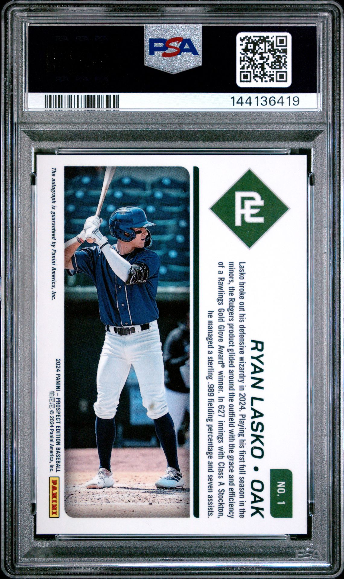 2024 Panini Prospect Edition Prospect Ticket Ryan Lasko #1 (Prospect Ticket-Signature) Gem Mt 10 back