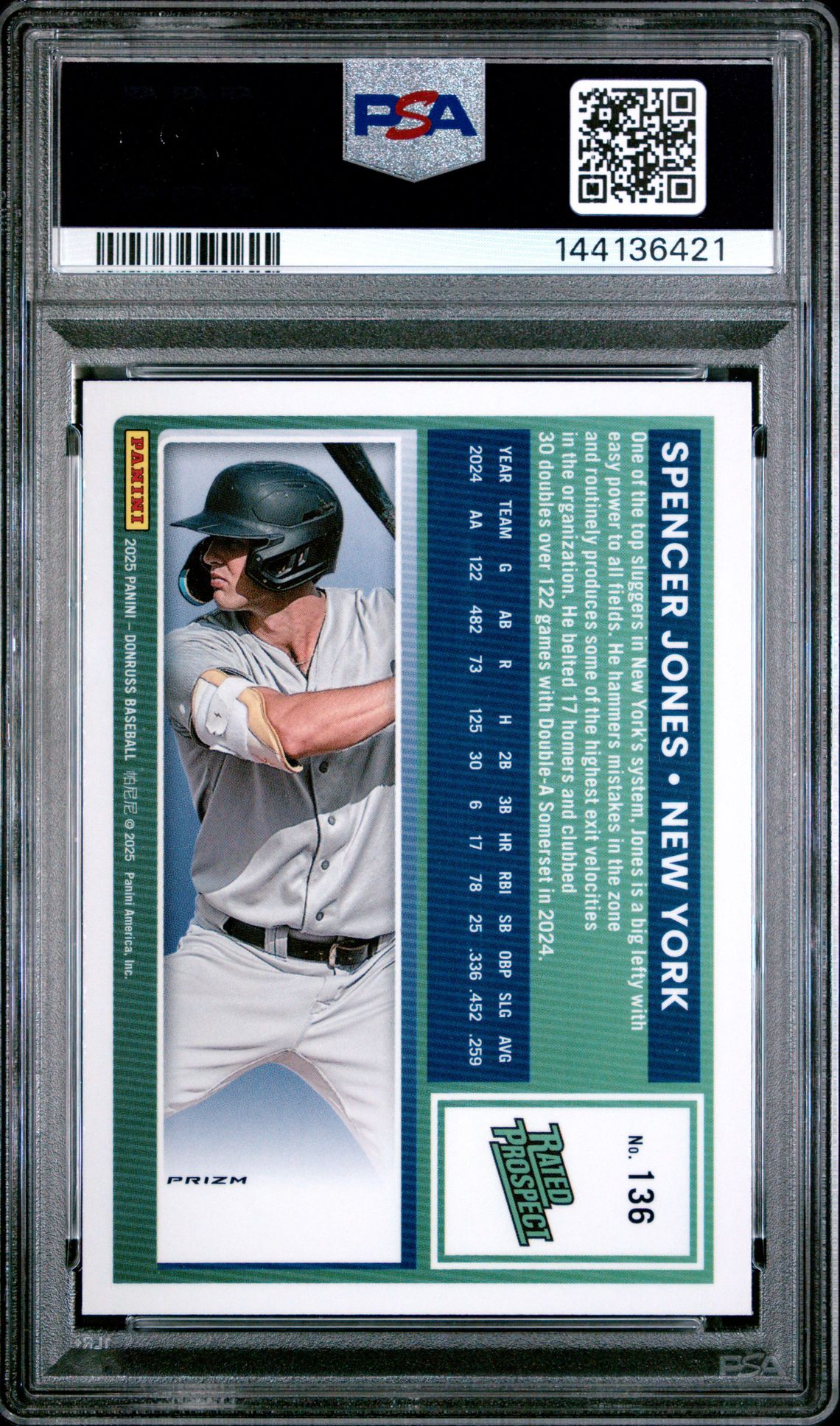 2025 Panini Donruss Spencer Jones #136 (Optic-Blue Velocity) Gem Mt 10 back