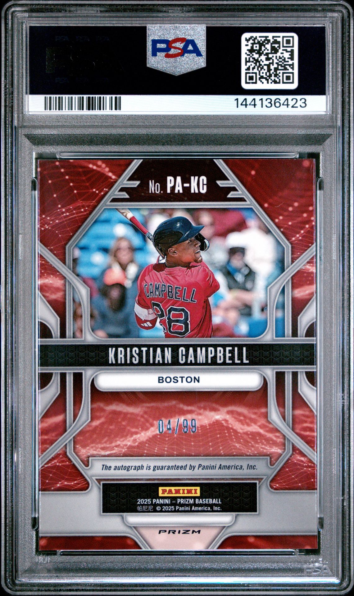2025 Panini Prizm Prizmatrix Autographs Kristian Campbell #Pakc (Prizmatrix Auto-Red Prizm) Gem Mt 10 back