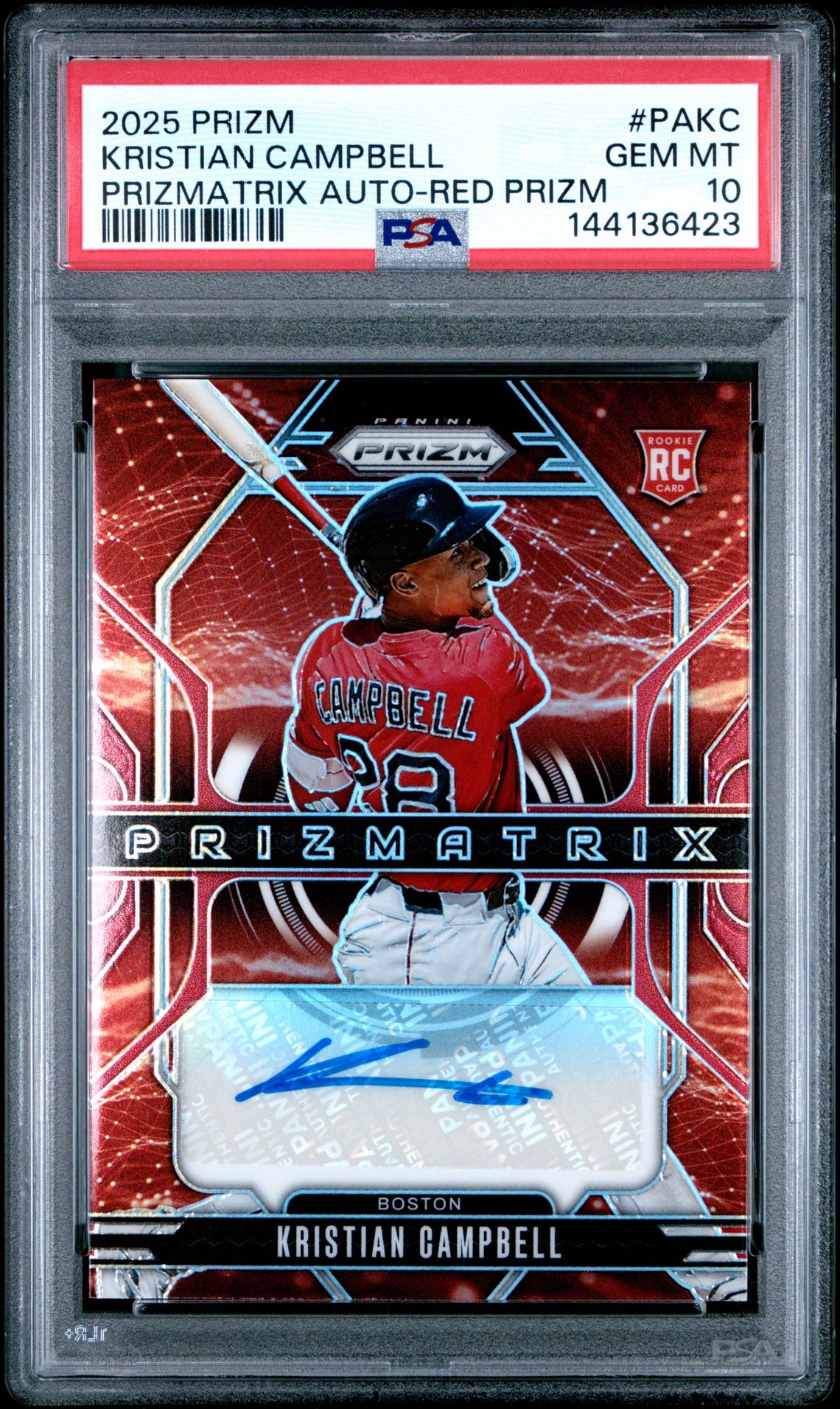 2025 Panini Prizm Prizmatrix Autographs Kristian Campbell #Pakc (Prizmatrix Auto-Red Prizm) Gem Mt 10 front
