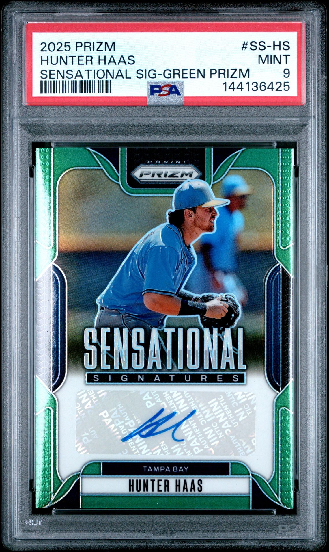 2025 Panini Prizm Sensational Signatures Hunter Haas #Ss-Hs (Sensational Sig-Green Prizm) Mint 9 front