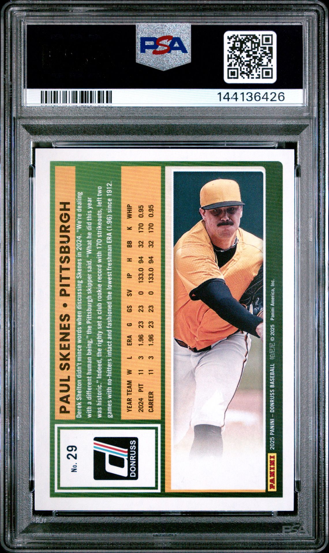 2025 Panini Donruss Paul Skenes #29 (Rockets) Gem Mt 10 back