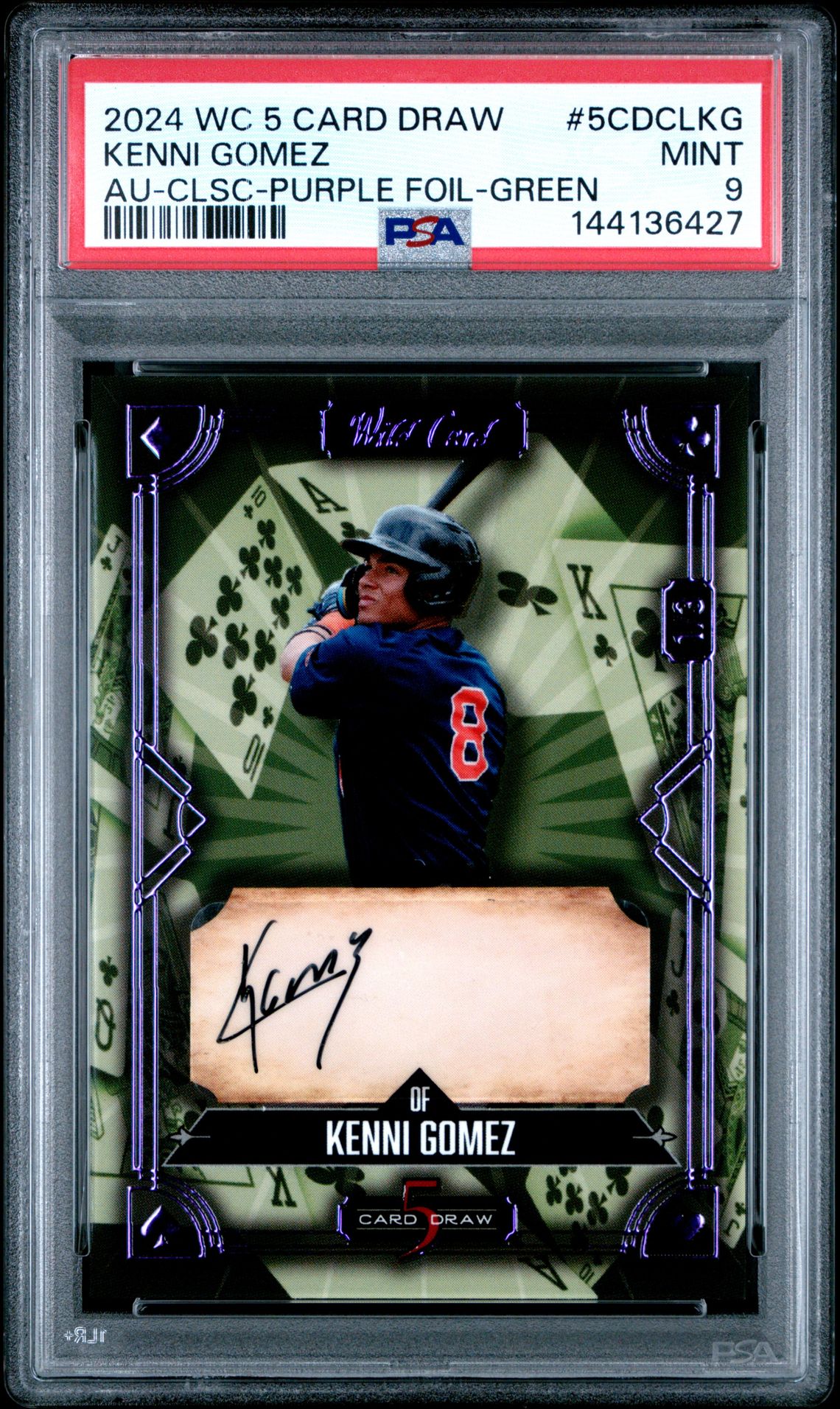 2024 Wild Card 5 Card Draw Autographs Kenni Gomez #5Cdclkg (Au-Clsc-Purple Foil-Green) Mint 9 front