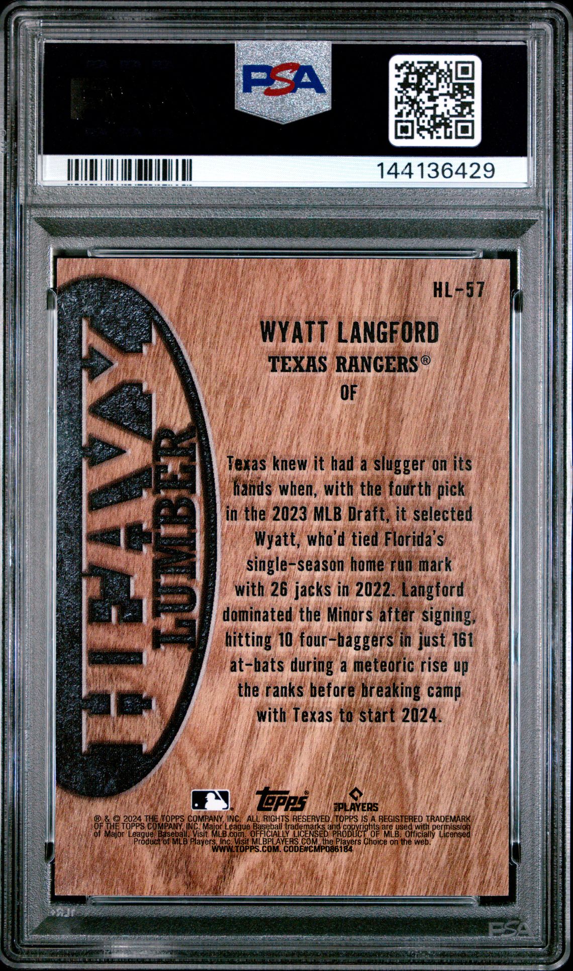 2024 Topps Heavy Lumber Wyatt Langford #Hl57 (Update) Gem Mt 10 back