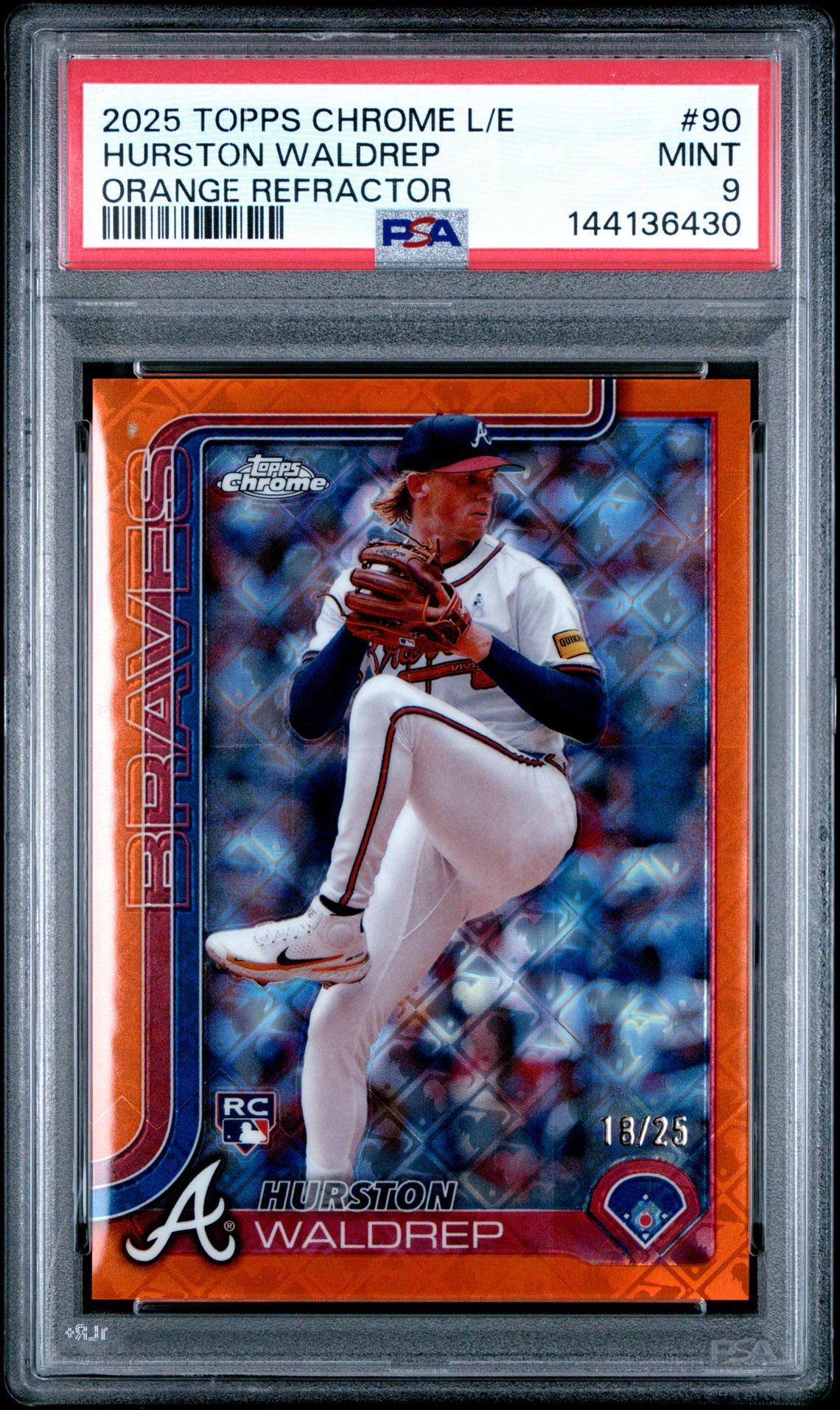 2025 Topps Chrome Logofractor Edition Hurston Waldrep #90 (Orange Refractor) Mint 9 front