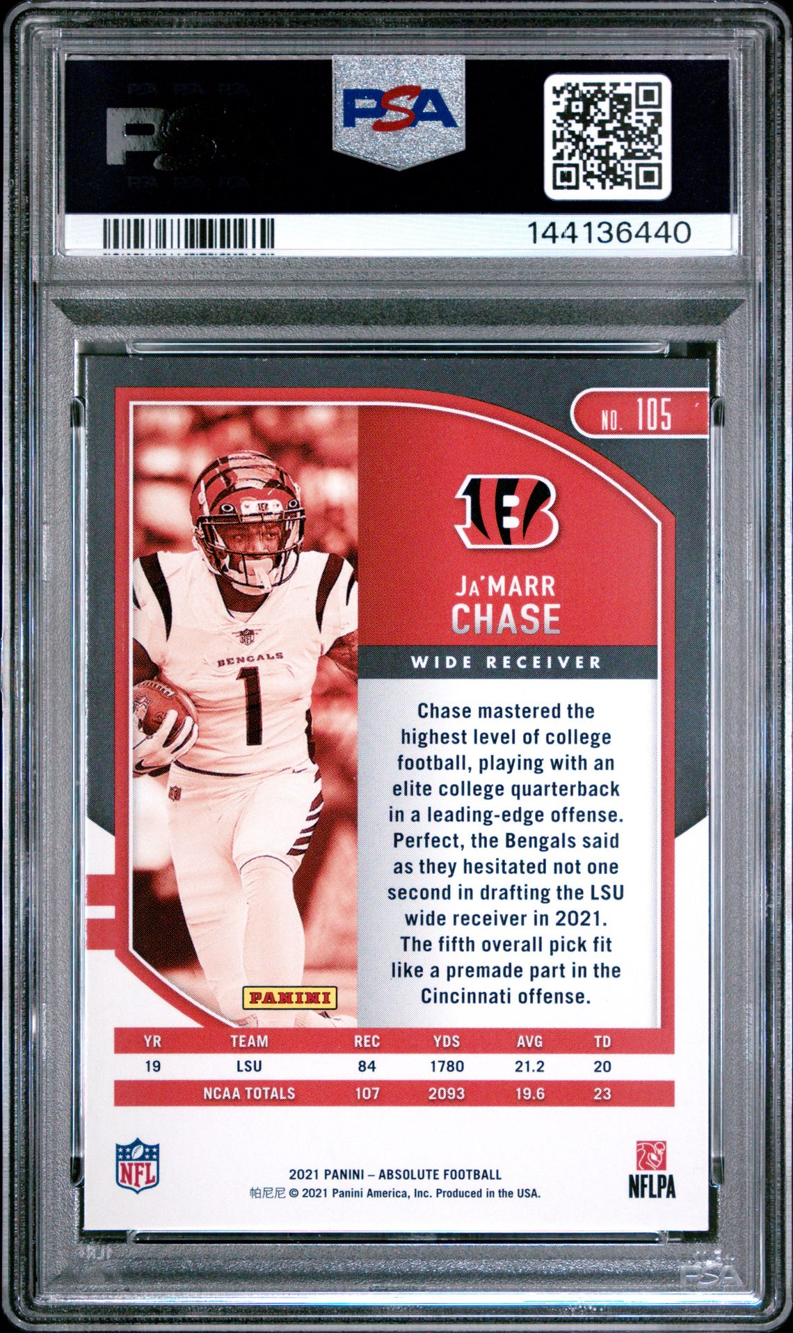 2021 Panini Absolute Ja'marr Chase #105 Mint 9 back