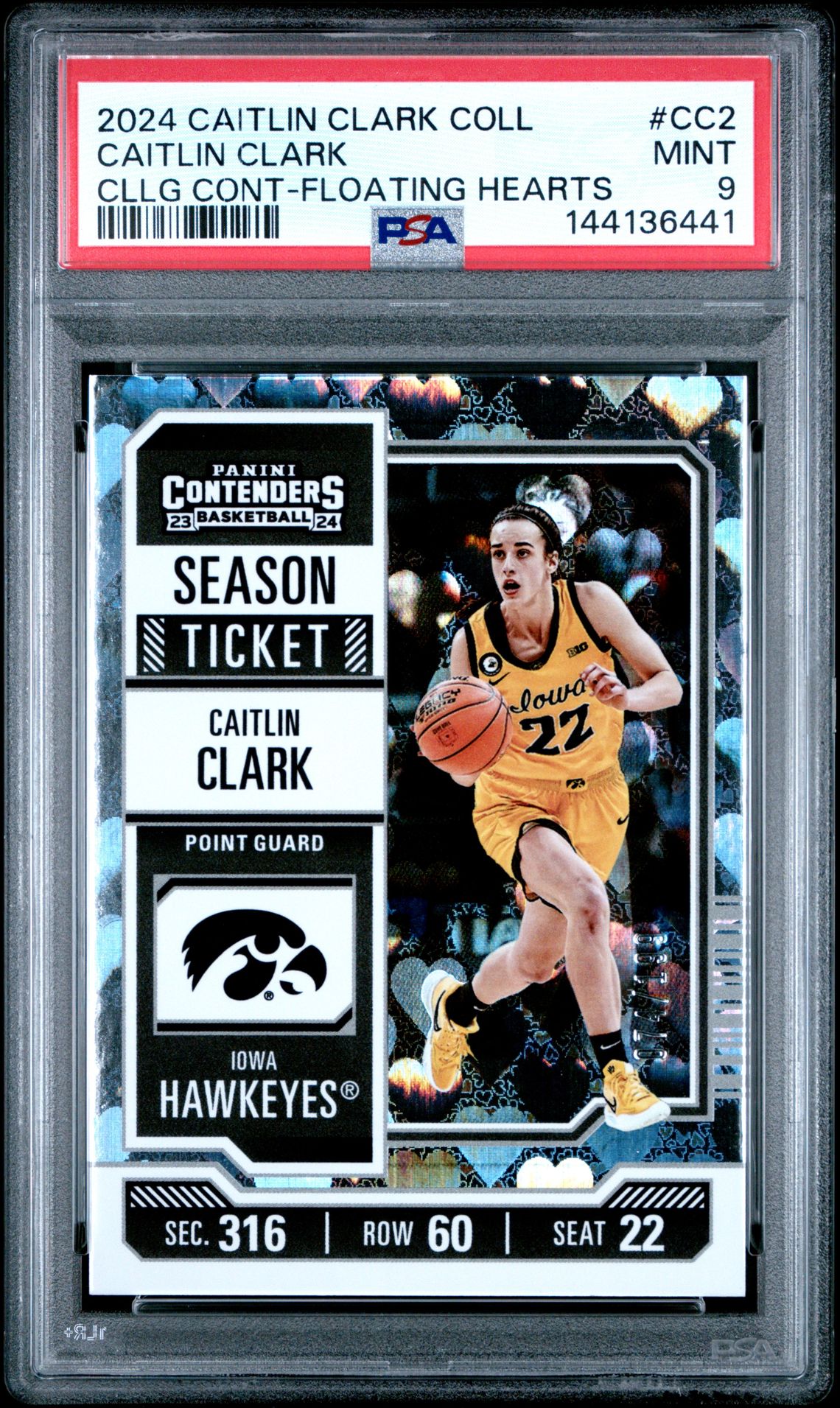 2024 Panini Caitlin Clark Collection College Contenders Caitlin Clark #Cc2 (Cllg Cont-Floating Hearts) Mint 9 front