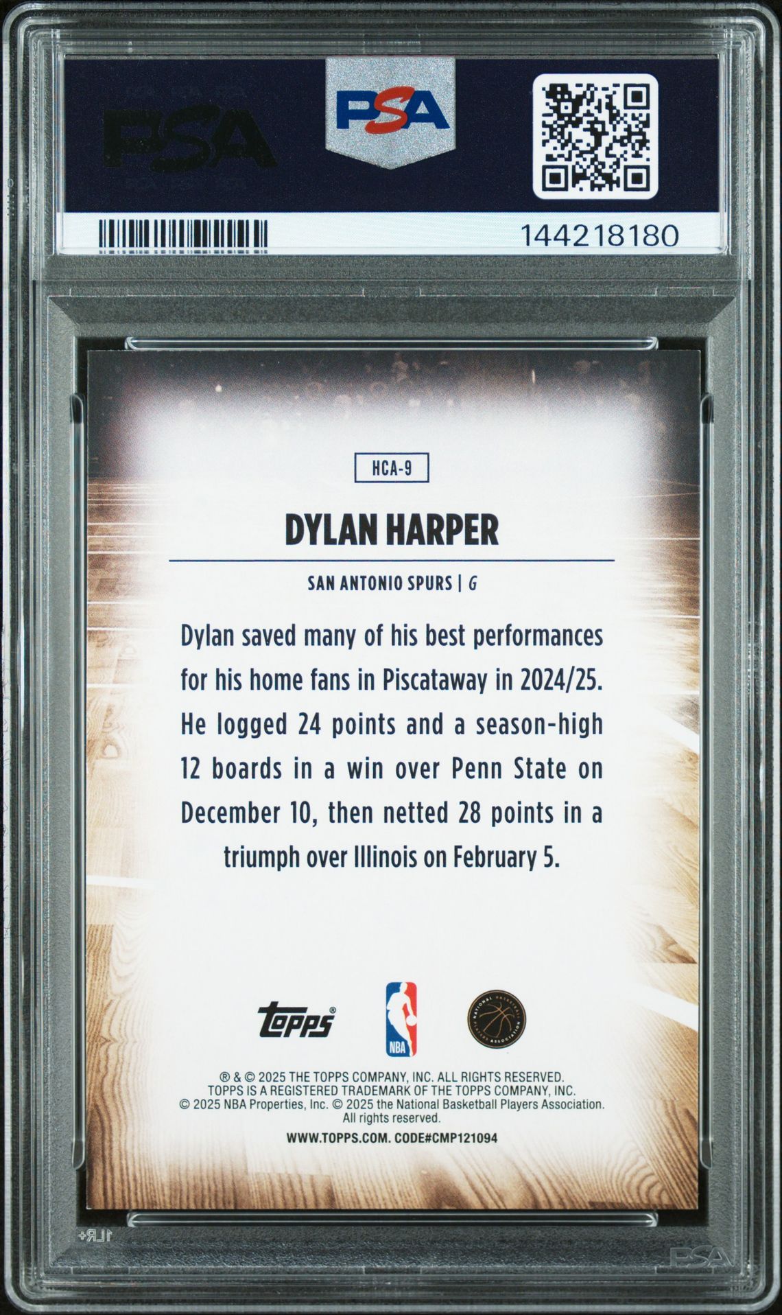 2025 Topps Home Court Dylan Harper #Hca-9 Mint 9 back
