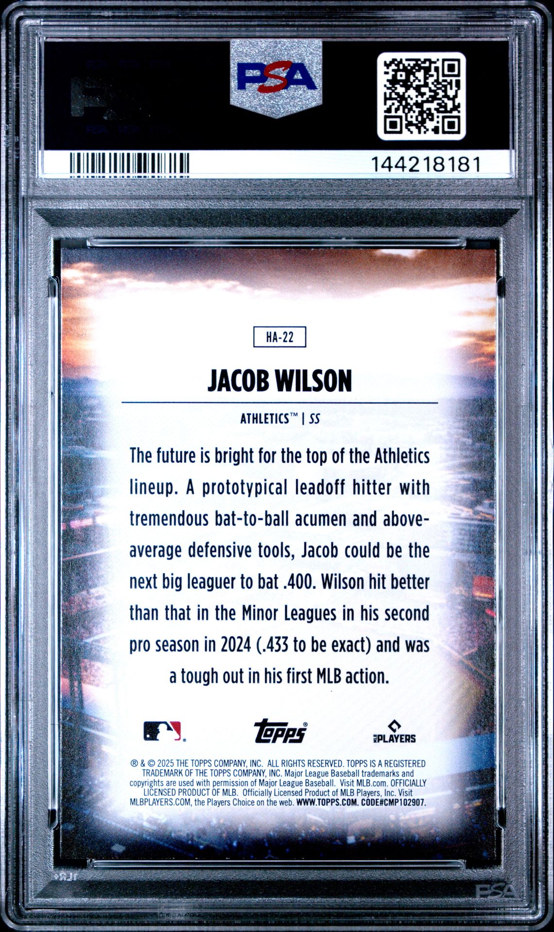2025 Topps Home Field Advantage Jacob Wilson #Ha22 (Series 2) Mint 9 back