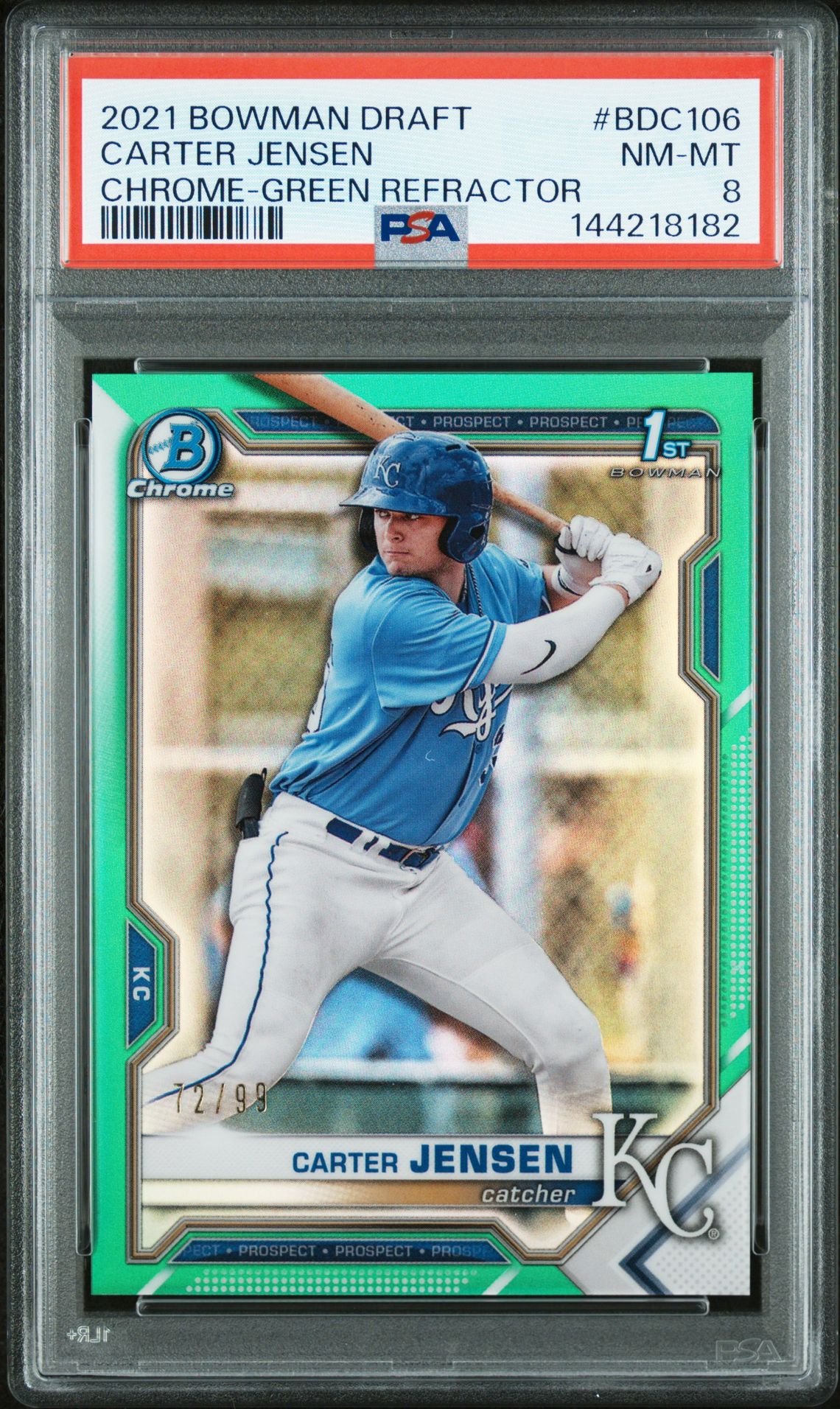 2021 Bowman Draft Carter Jensen #Bdc106 (Chrome-Green Refractor) Nm-Mt 8 front