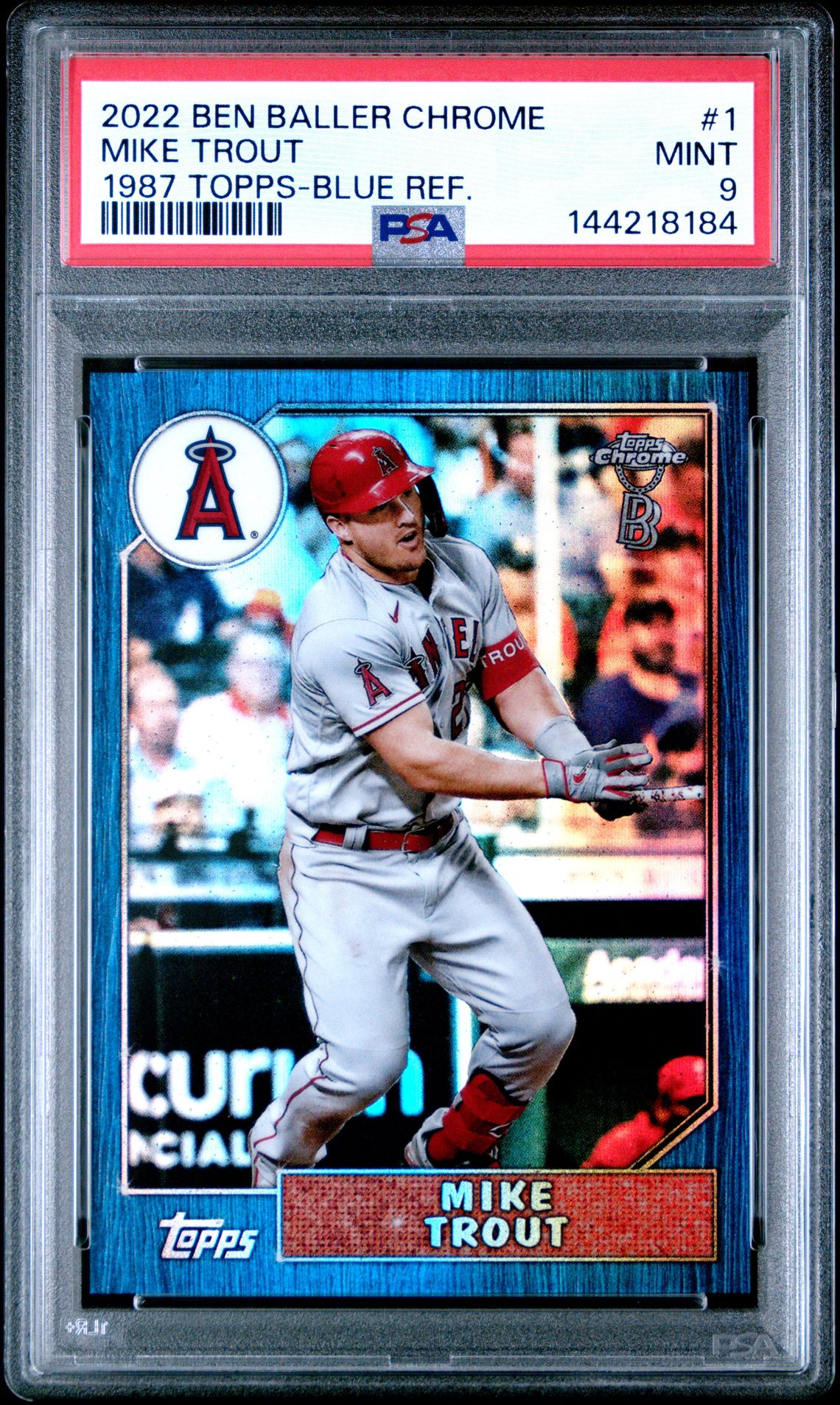 2022 Topps Chrome Ben Baller 1987 Topps Mike Trout #1 (1987 Topps-Blue Ref.) Mint 9 front
