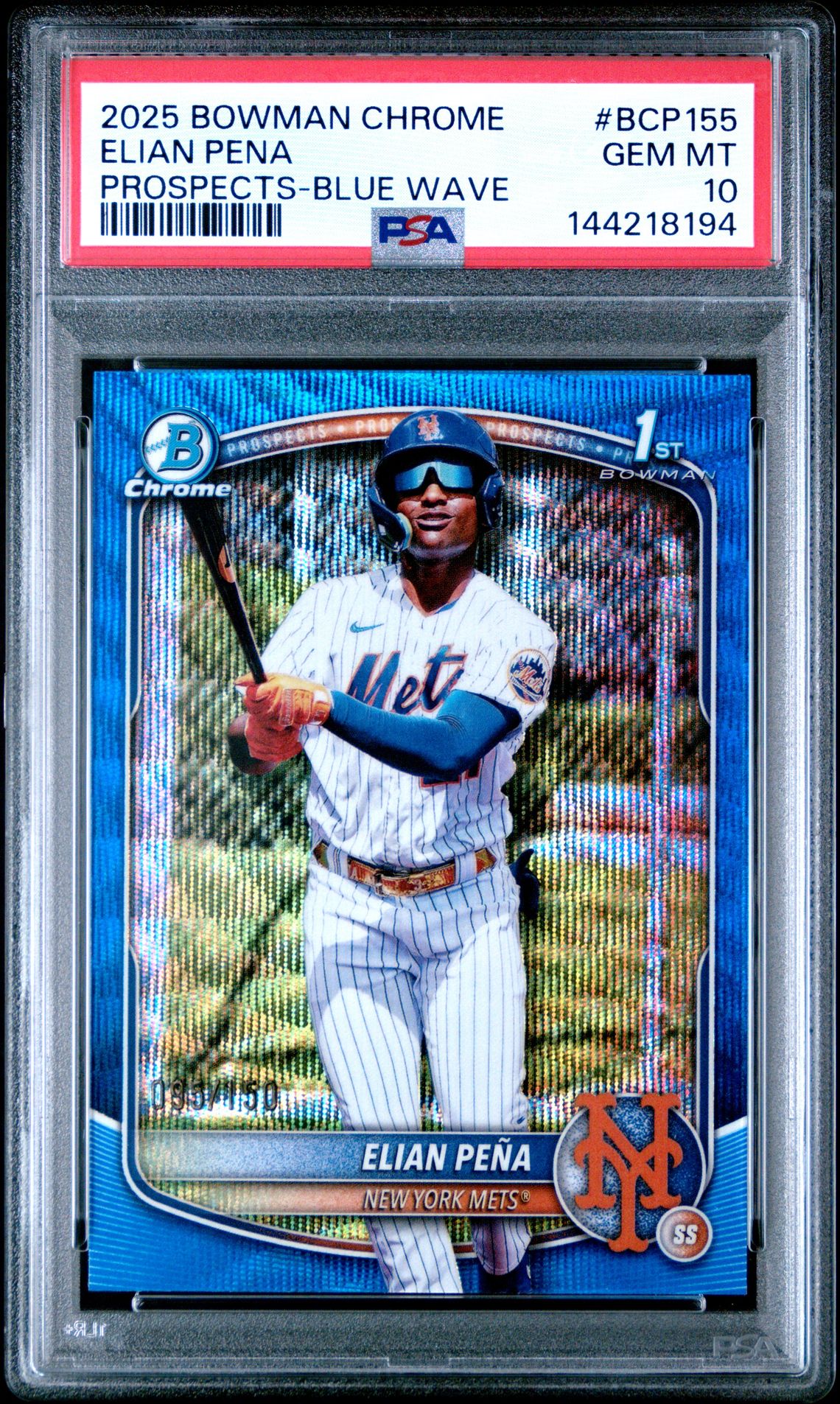 2025 Bowman Chrome Prospects Elian Pena #Bcp155 (Prospects-Blue Wave) Gem Mt 10 front