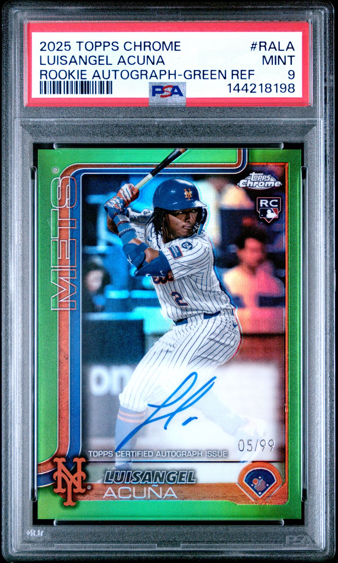 2025 Topps Chrome Rookie Autographs Luisangel Acuna #Rala (Rookie Autograph-Green Ref) Mint 9 front