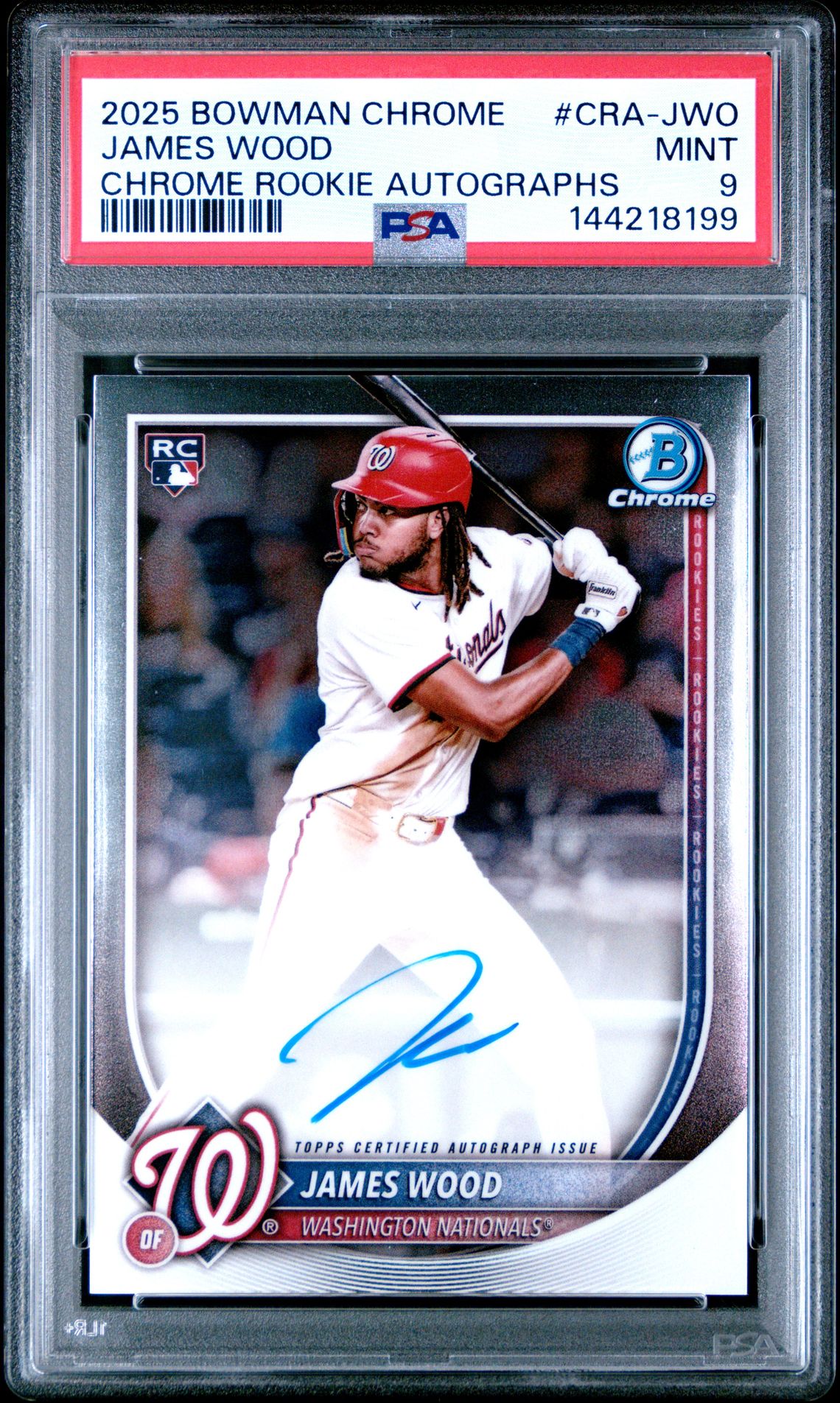 2025 Bowman Chrome Chrome Rookie Autographs James Wood #Cra-Jwo Mint 9 front