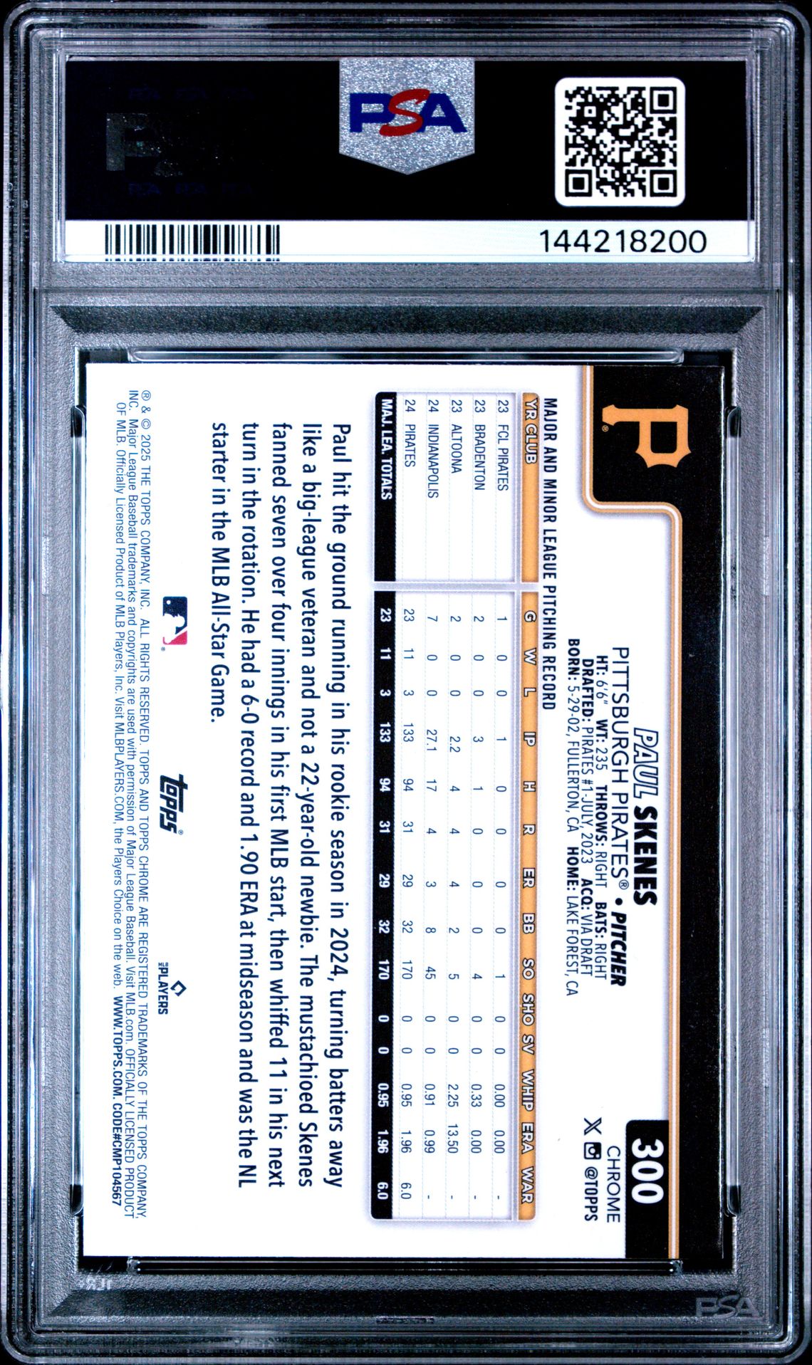 2025 Topps Chrome Paul Skenes #300 (Lightboard Logo Variation) Mint 9 back