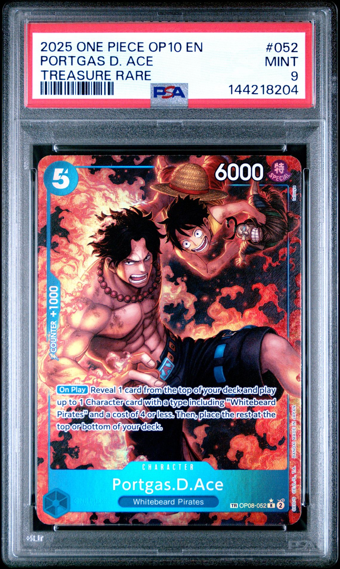 2025 One Piece Op10-Royal Blood Portgas D. Ace #052 (Treasure Rare) Mint 9 front