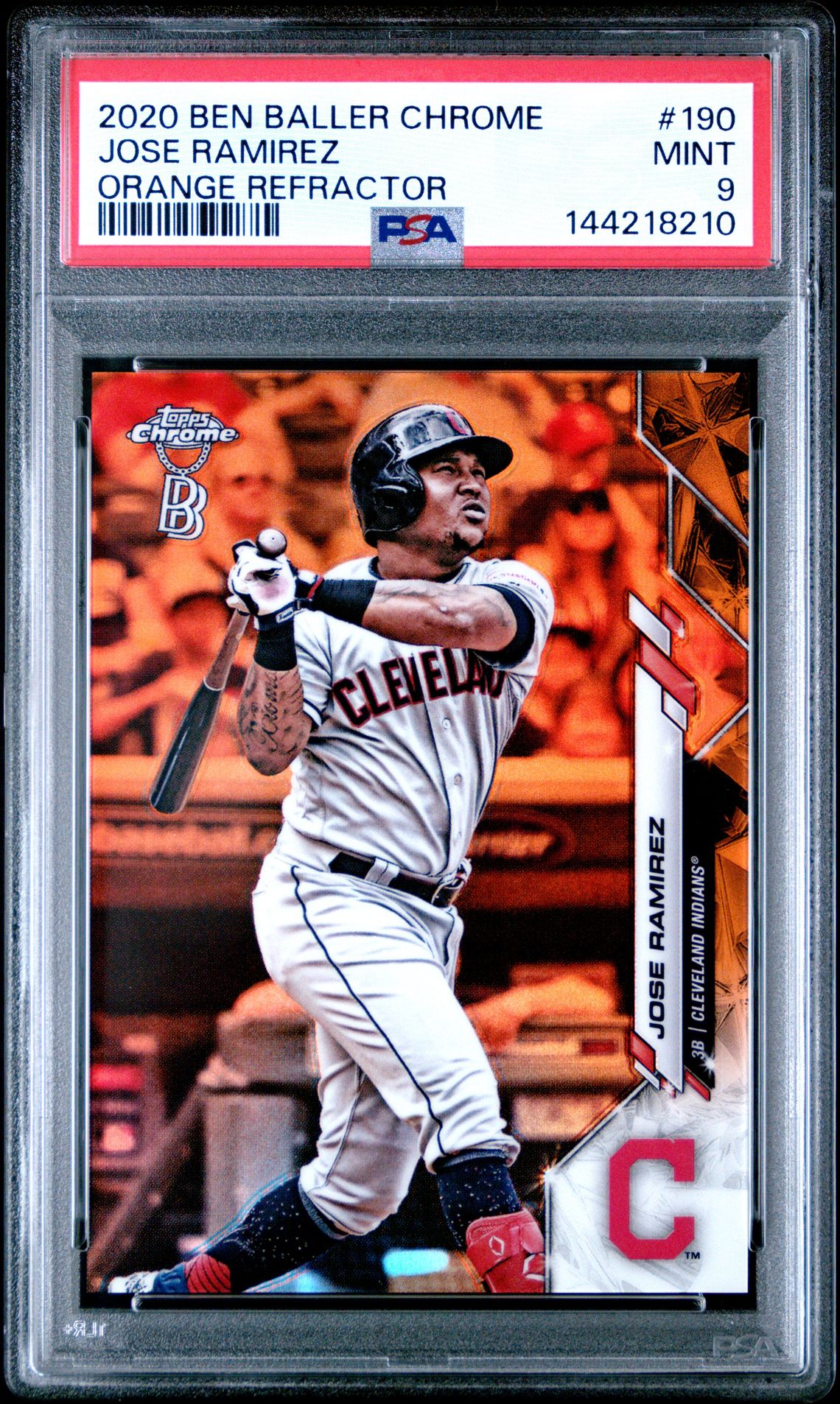 2020 Ben Baller Chrome Jose Ramirez #190 (Orange Refractor) Mint 9 front