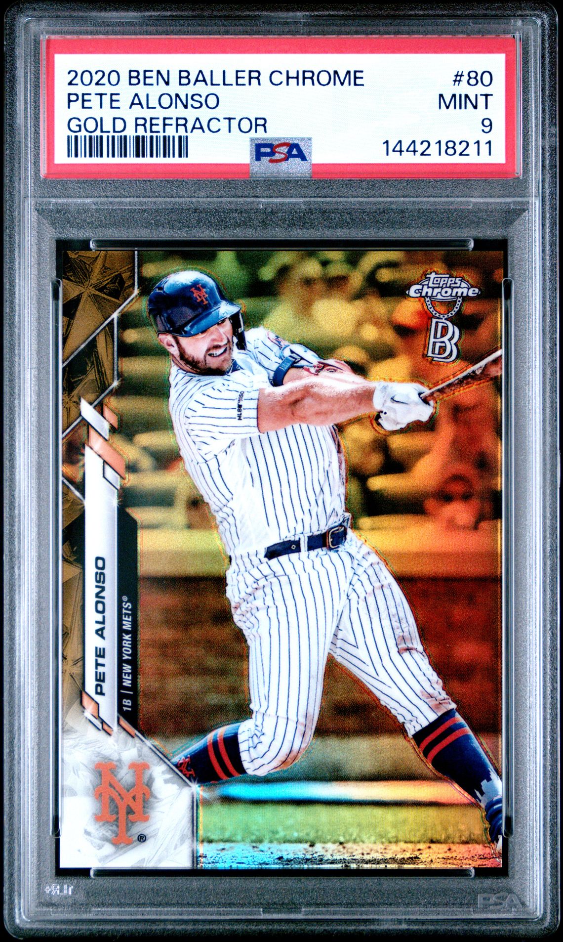 2020 Ben Baller Chrome Pete Alonso #80 (Gold Refractor) Mint 9 front