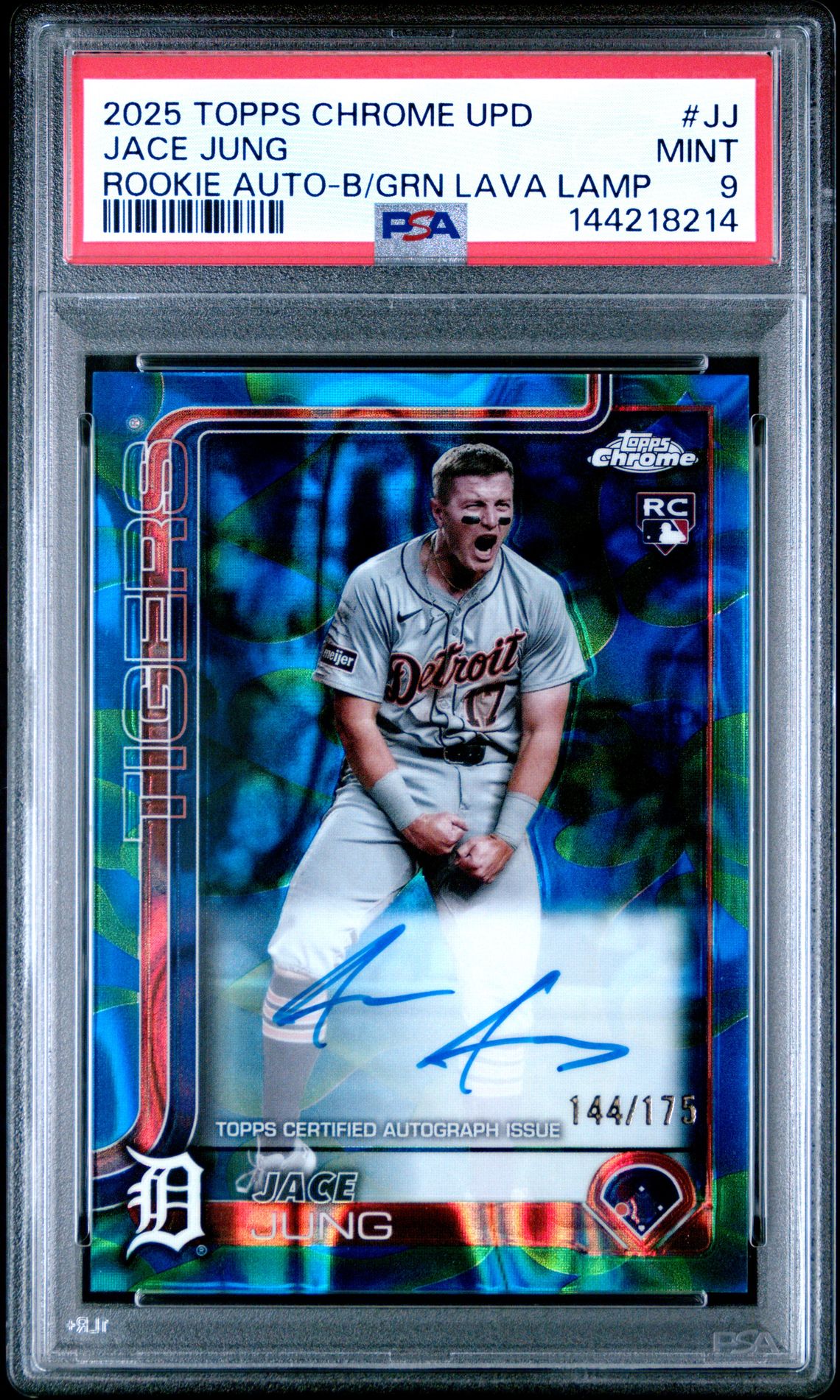 2025 Topps Chrome Update Rookie Autographs Jace Jung #Jj (Rookie Auto-B/Grn Lava Lamp) Mint 9 front