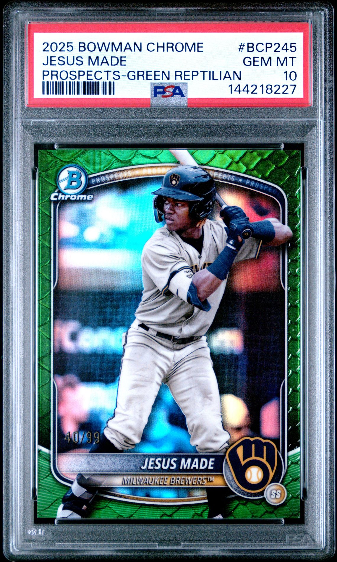2025 Bowman Chrome Prospects Jesus Made #Bcp245 (Prospects-Green Reptilian) Gem Mt 10 front