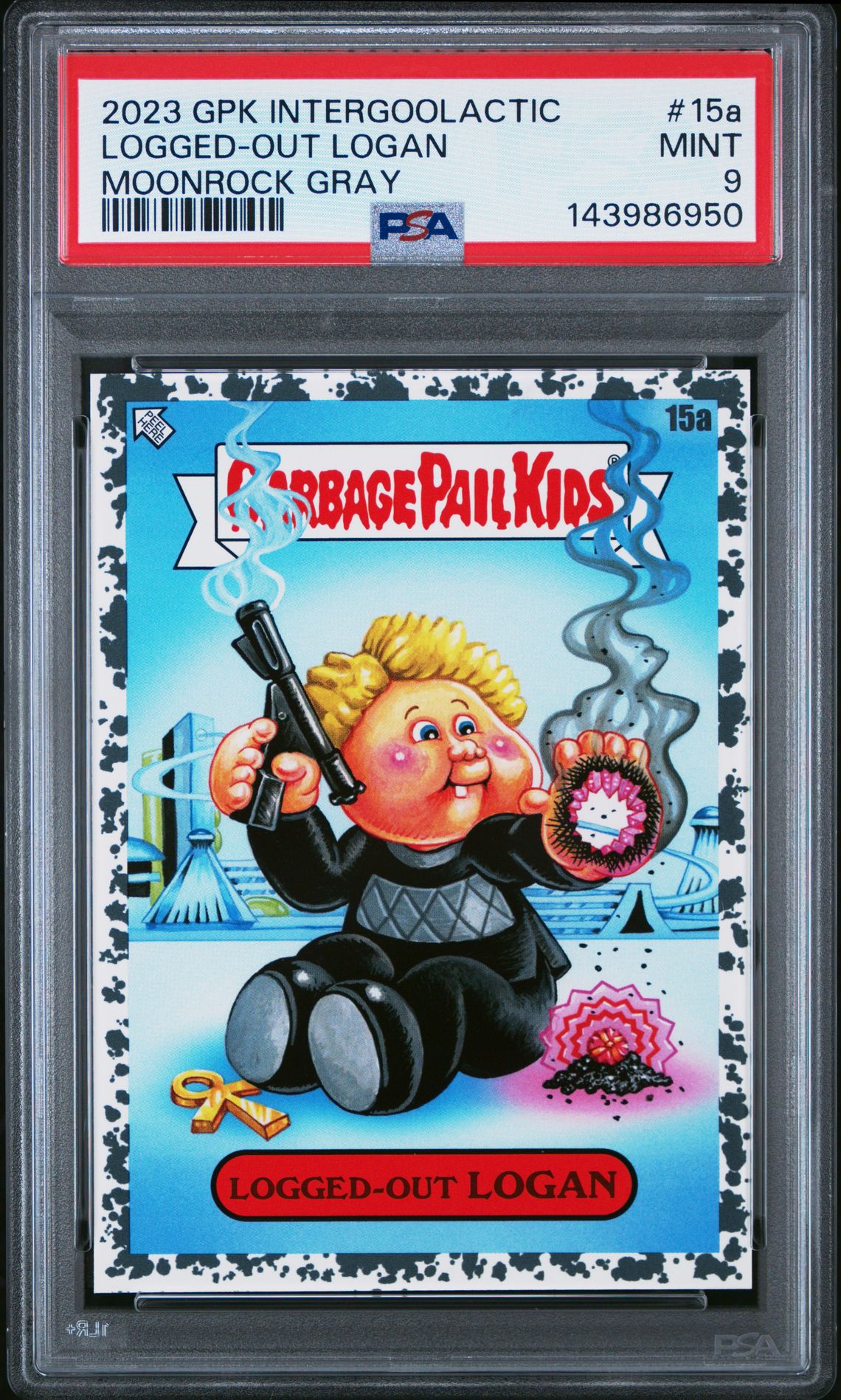 2023 Topps GARBAGE PAIL KIDS INTERGOOLACTIC MAYHEM MOONROCK GRAY #15A Logged-Out Logan front