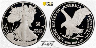 2025-P $1 Silver Eagle w/ US Marine Corps Privy 250th Anniversary First Strike PR70DCAM