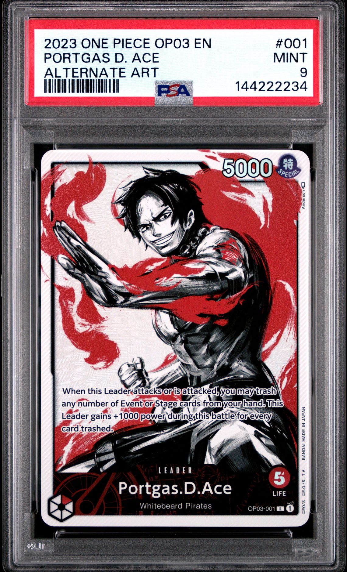 2023 One Piece ONE PIECE OP03-PILLARS OF STRENGTH ALTERNATE ART #001 Portgas D. Ace front