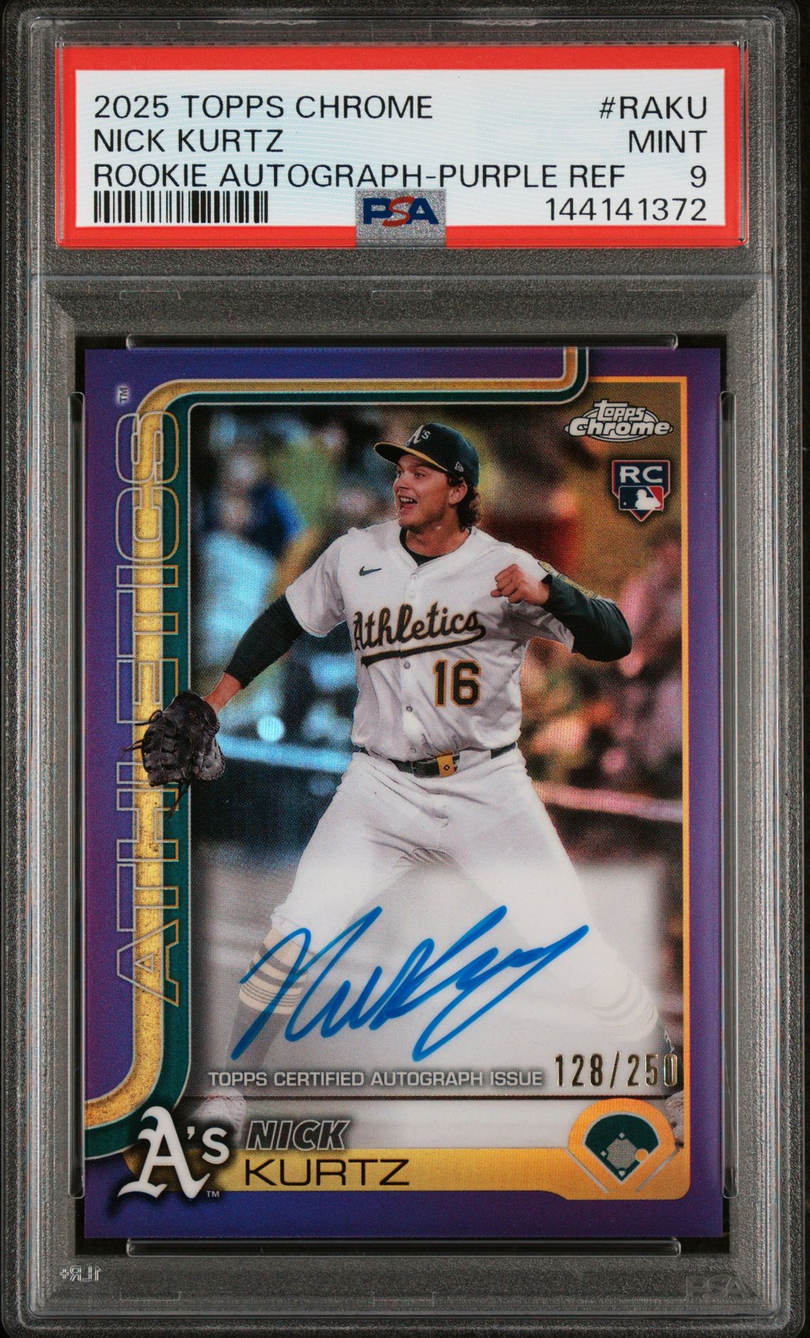2025 Topps TOPPS CHROME ROOKIE AUTOGRAPHS PURPLE REF #RAKU Nick Kurtz front