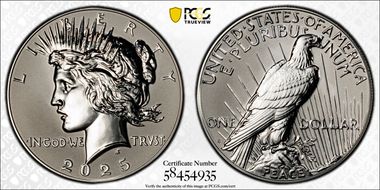 2025-S $1 Peace Dollar Rev PR Two-Coin Reverse Proof Set First Strike PR68