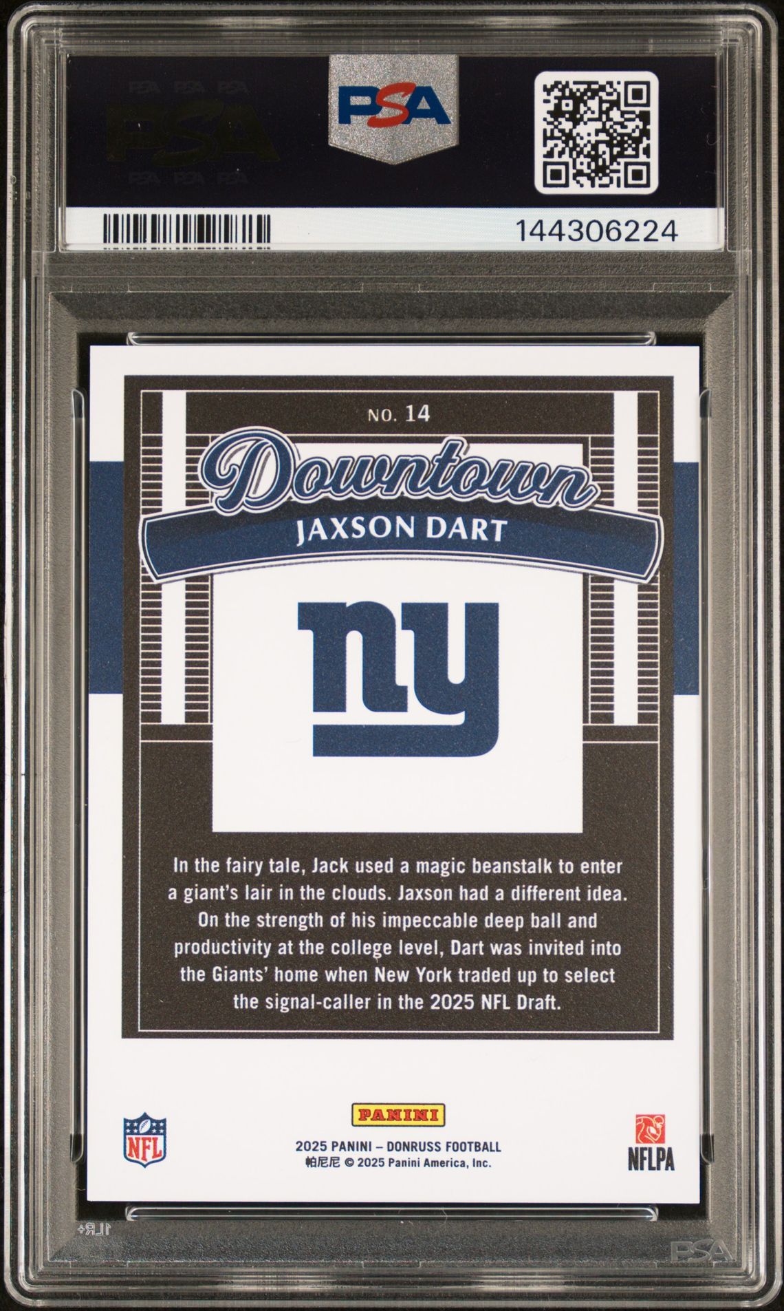 2025 Panini Donruss Downtown! Jaxson Dart #14 Gem Mt 10 back