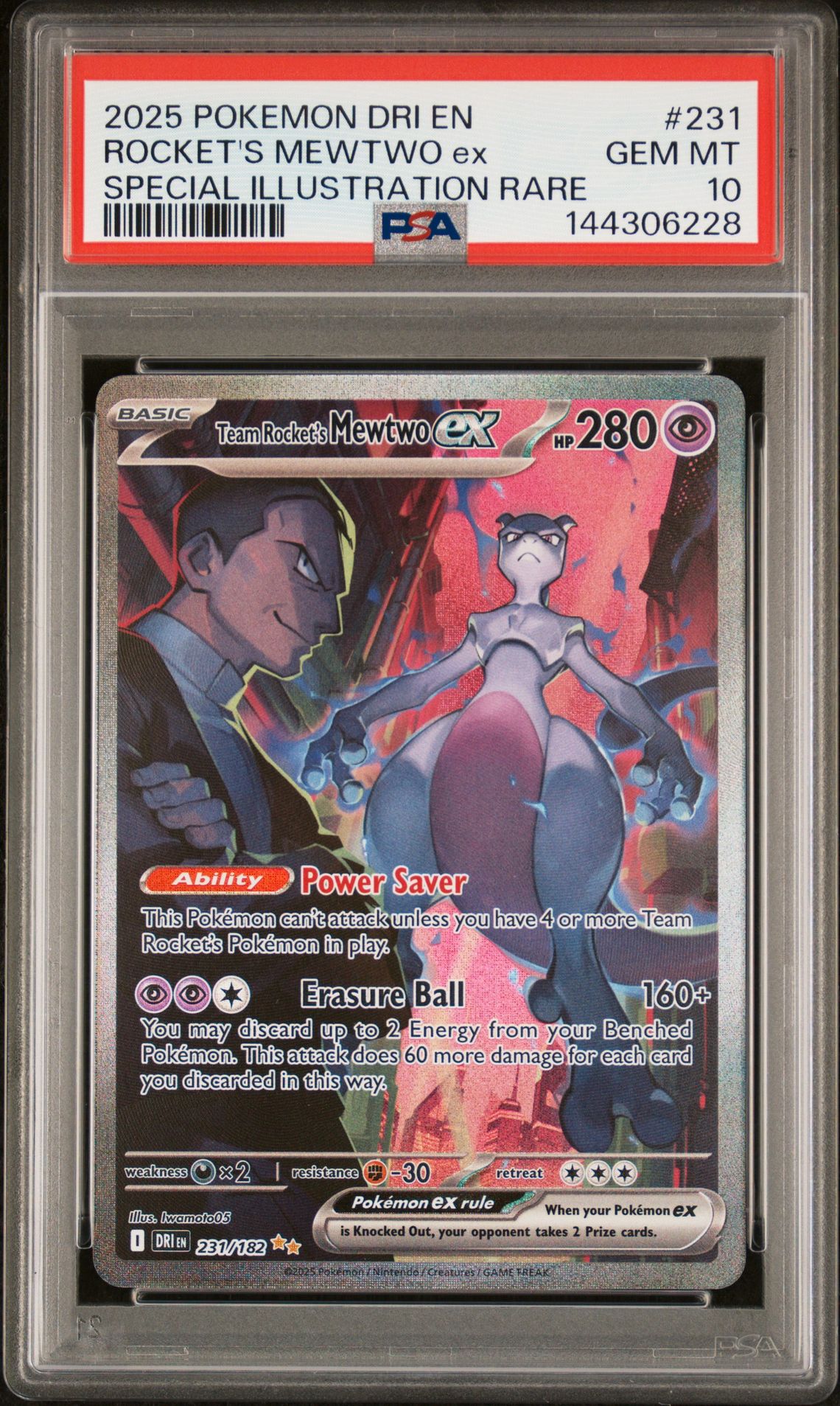 2025 Pokemon Dri En-Destined Rivals Rocket's Mewtwo Ex #231 (Special Illustration Rare) Gem Mt 10 front