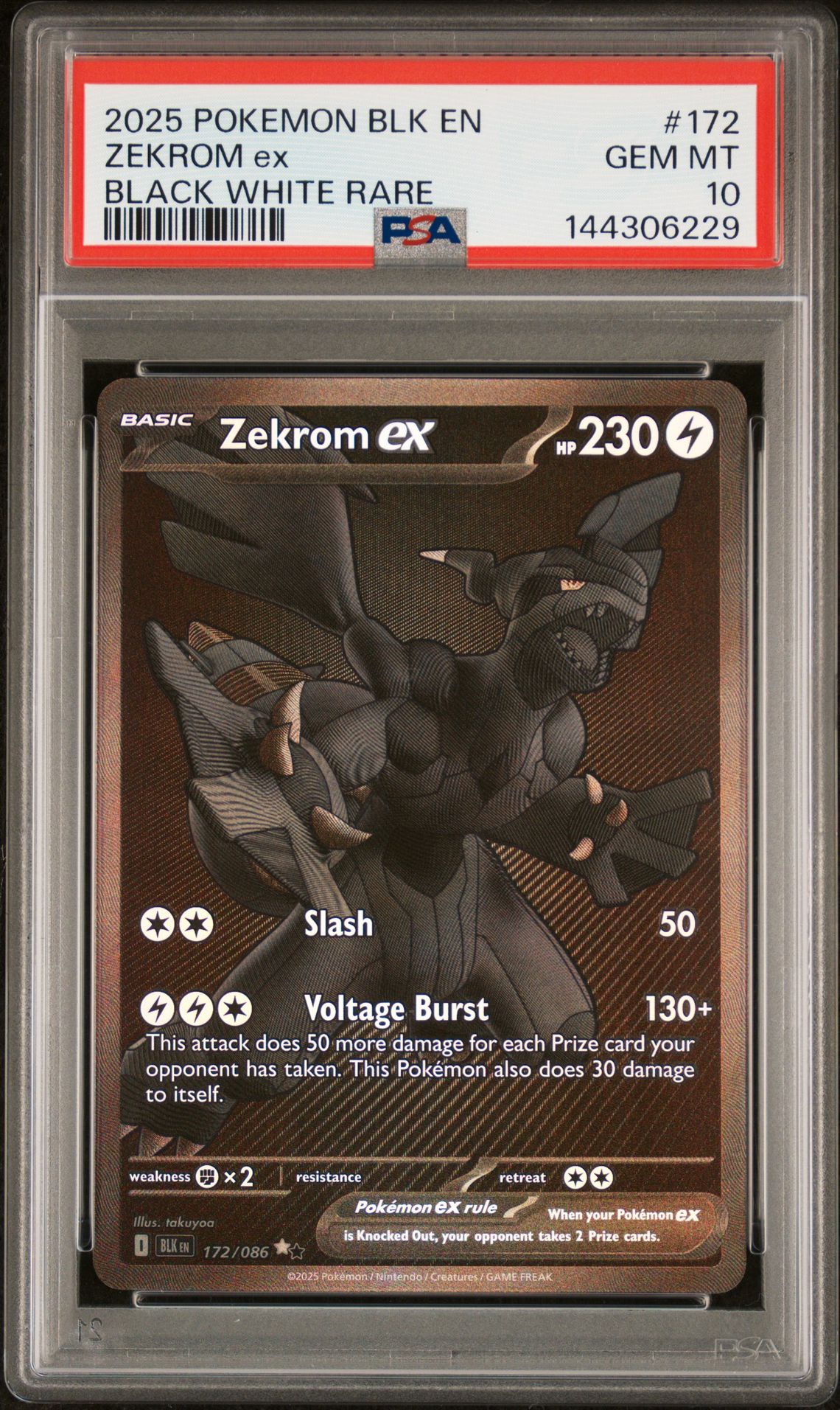 2025 Pokemon Blk En-Black Bolt Zekrom Ex #172 (Black White Rare) Gem Mt 10 front