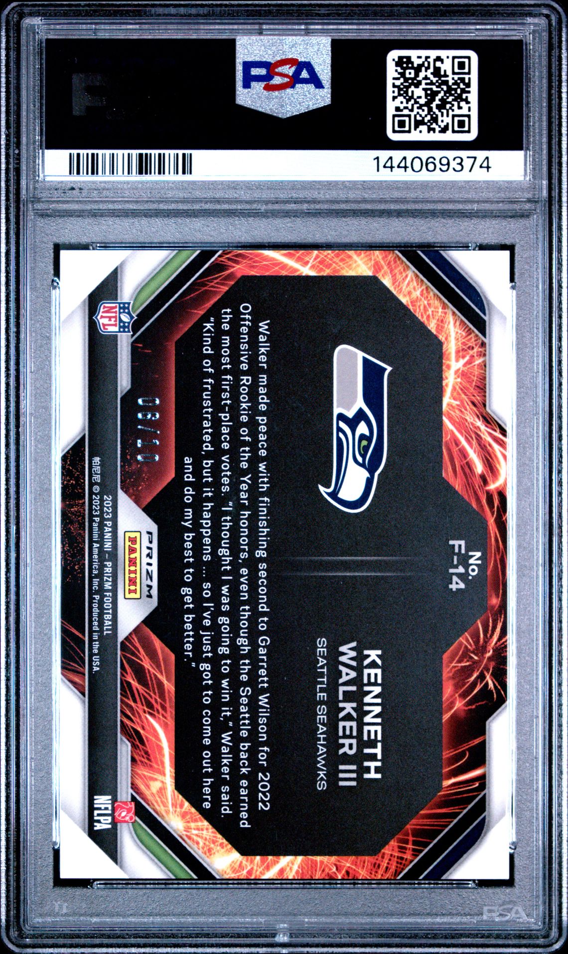 2023 Panini Prizm Fireworks Kenneth Walker Iii #F14 (Fireworks-Gold Prizm) Ex-Mt 6 back