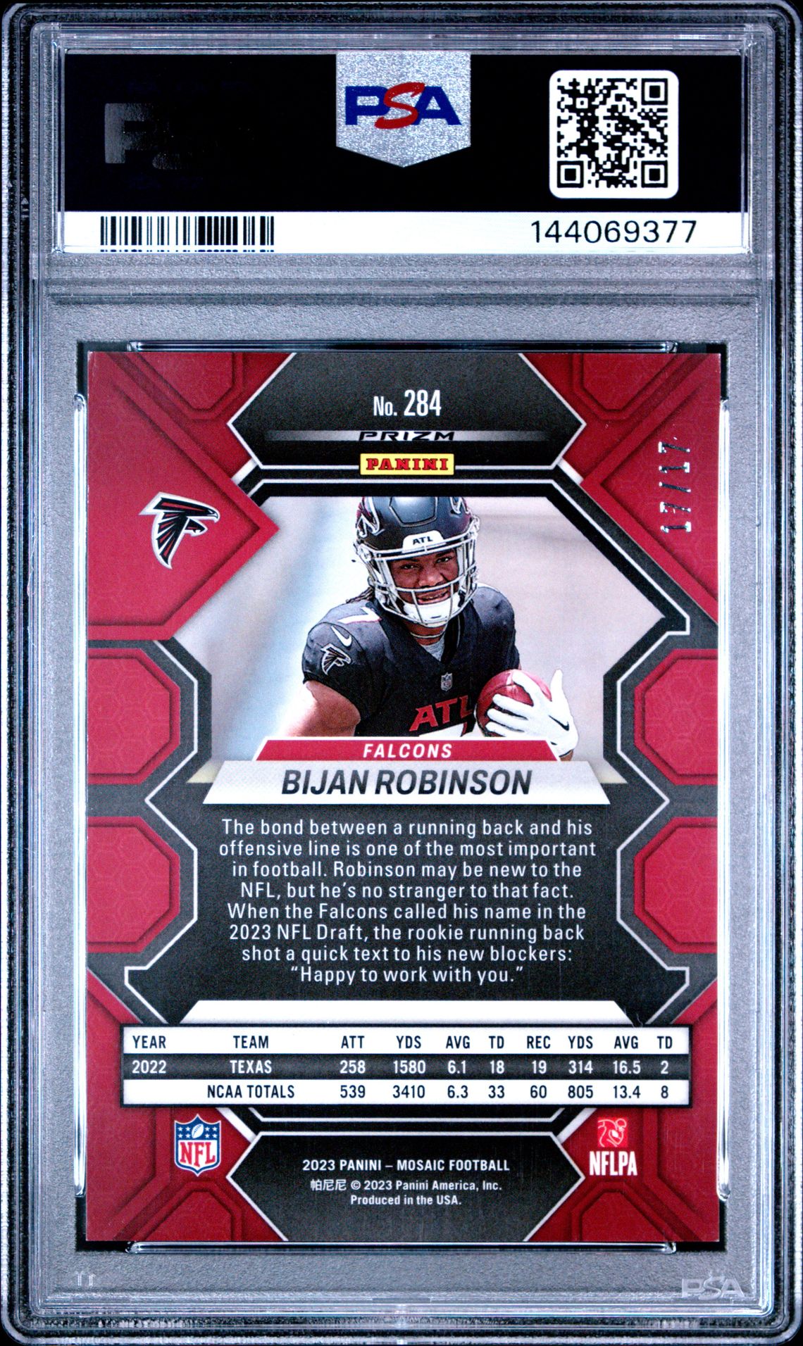 2023 Panini Mosaic Bijan Robinson #284 (Gold Wave) Nm 7 back
