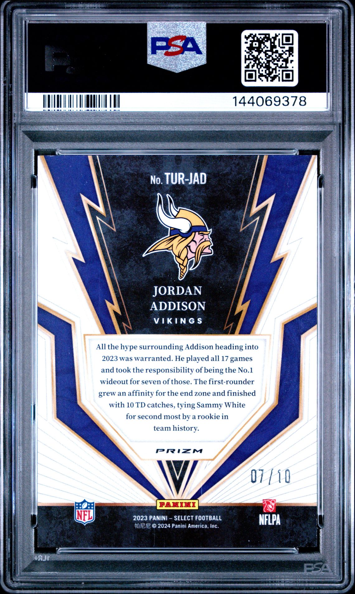 2023 Panini Select Turbocharged Jordan Addison #Turjad (Turbocharged-Gold Prizm) Nm-Mt 8 back